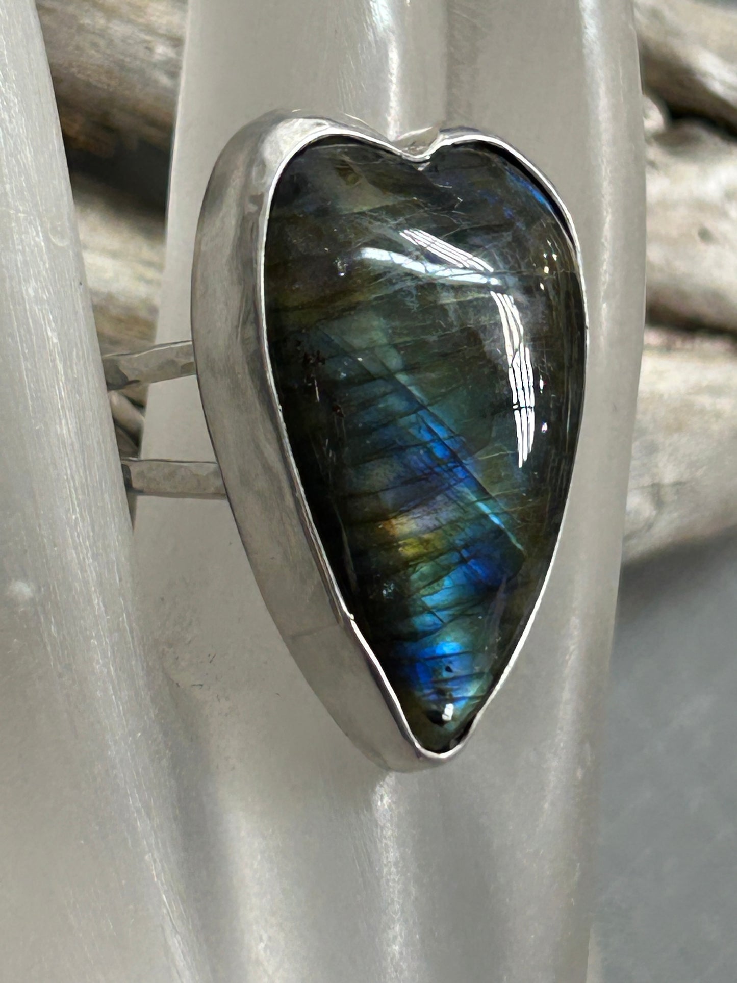Labradorite Heart Ring double band