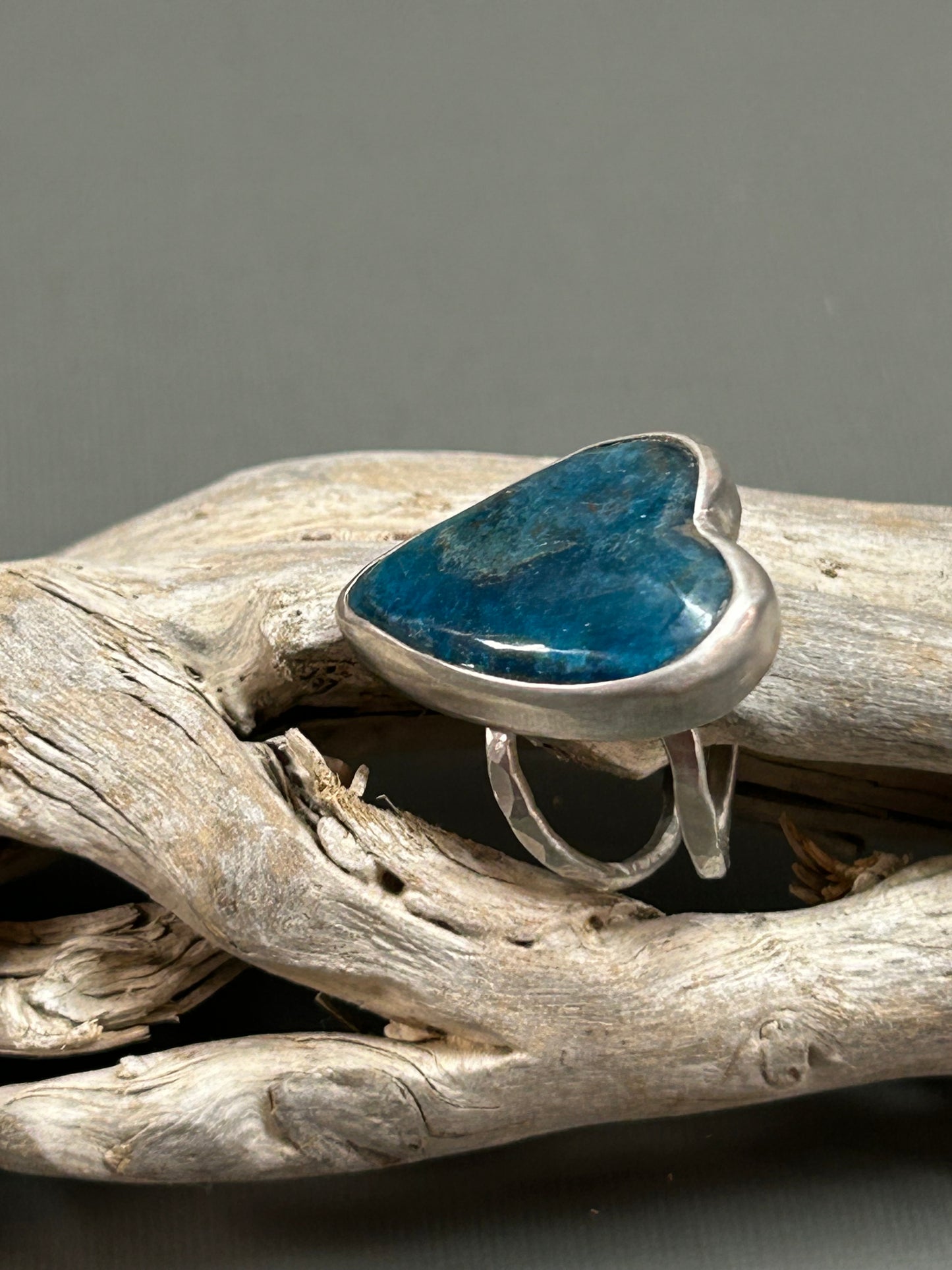 Blue Apatite heart ring