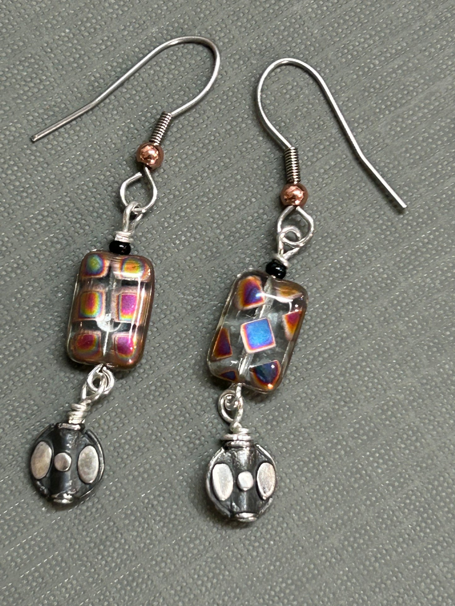 Colorful glass and silver earrings