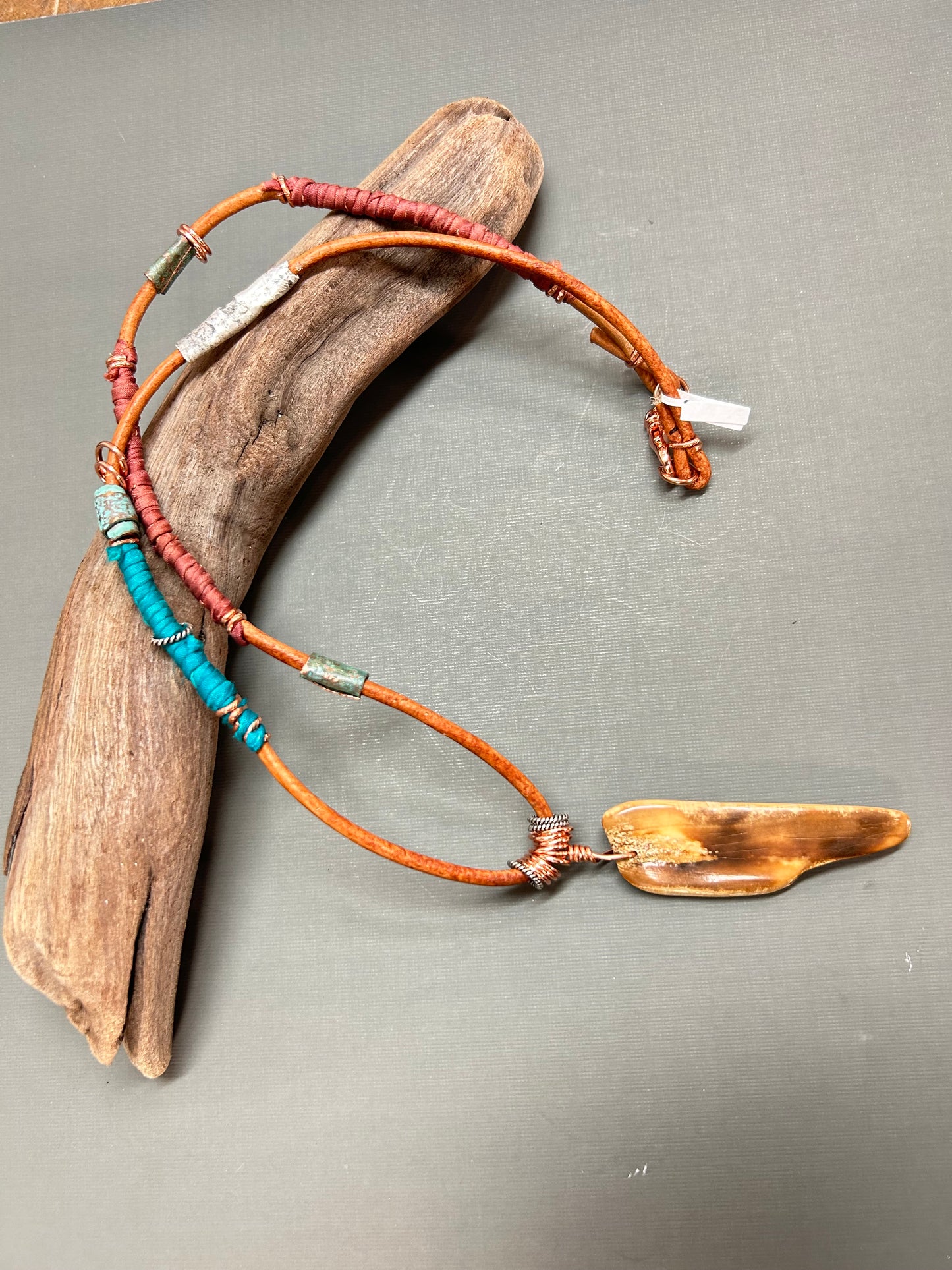 Leather necklace unisex walrus tusk