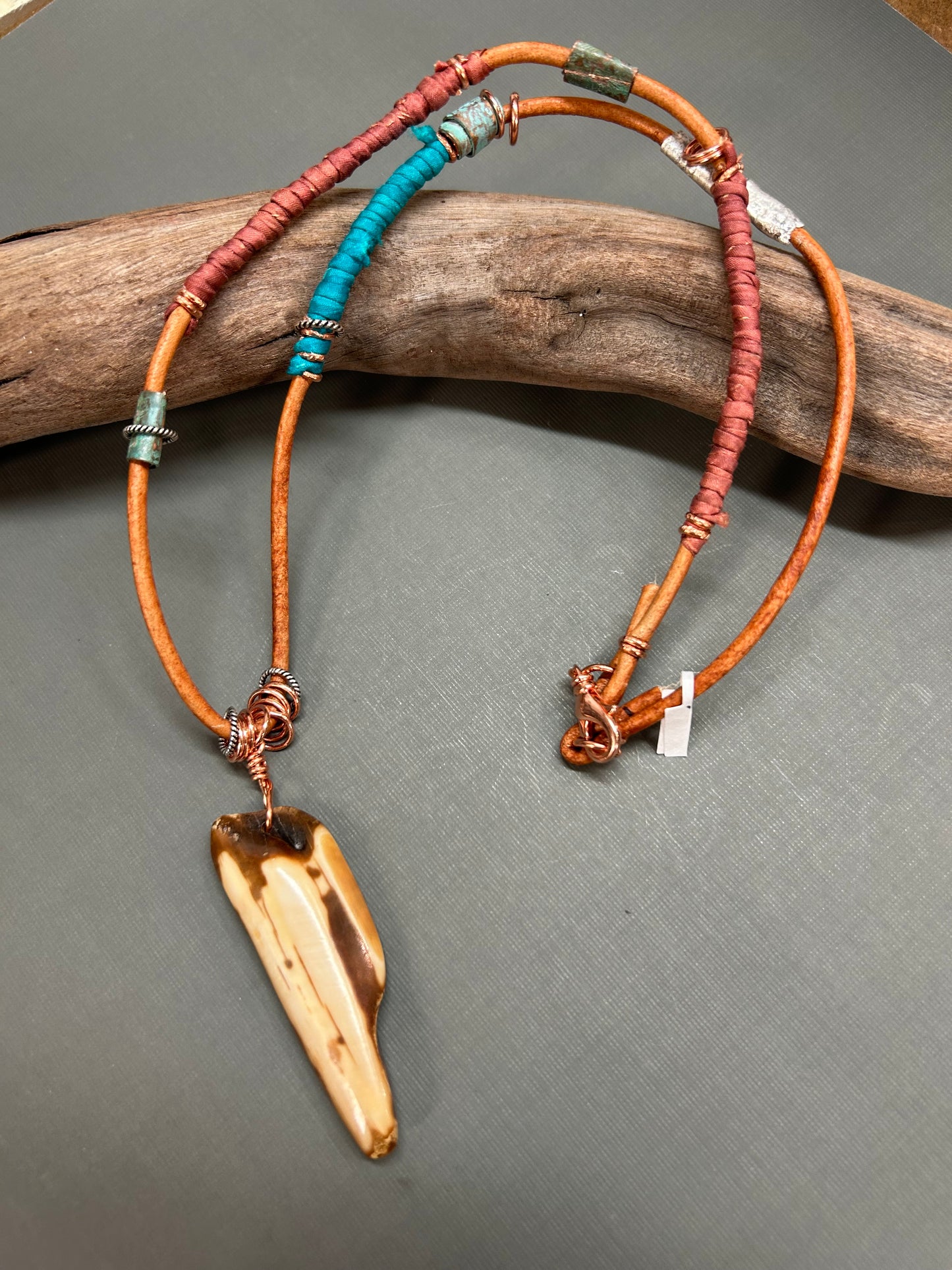 Leather necklace unisex walrus tusk