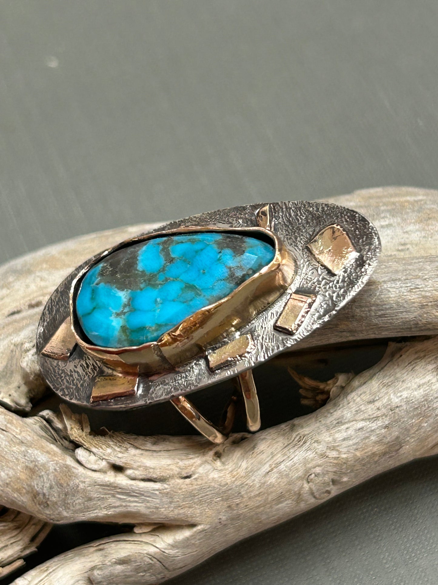 Turquoise ring Bi Metal sterling and gold