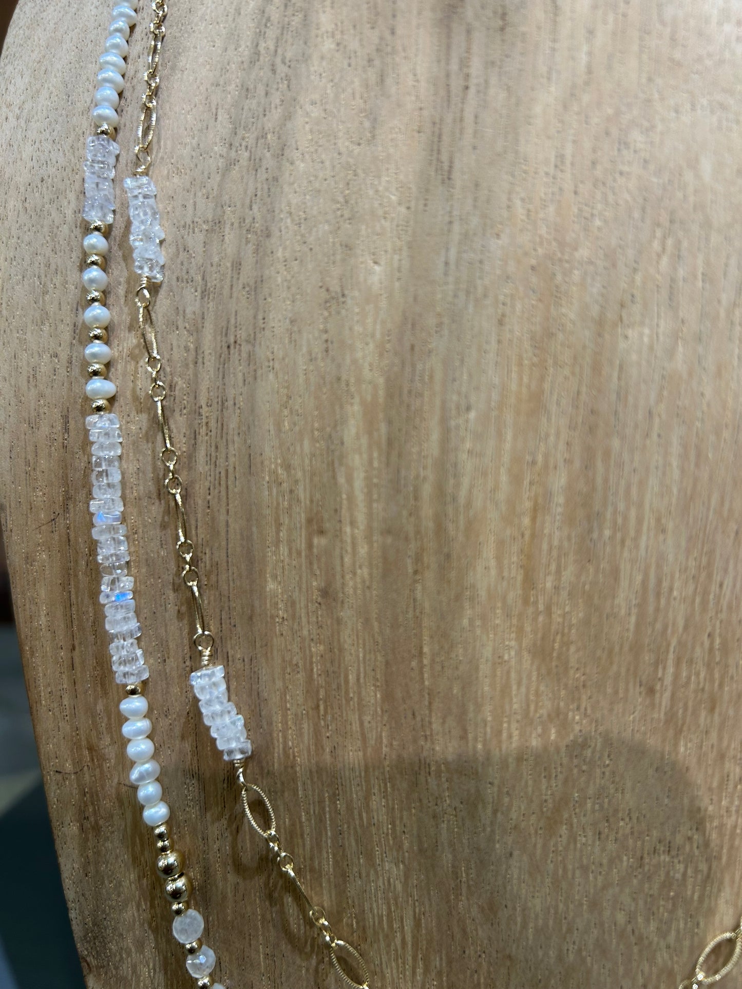 Rainbow moonstone and pearl necklace