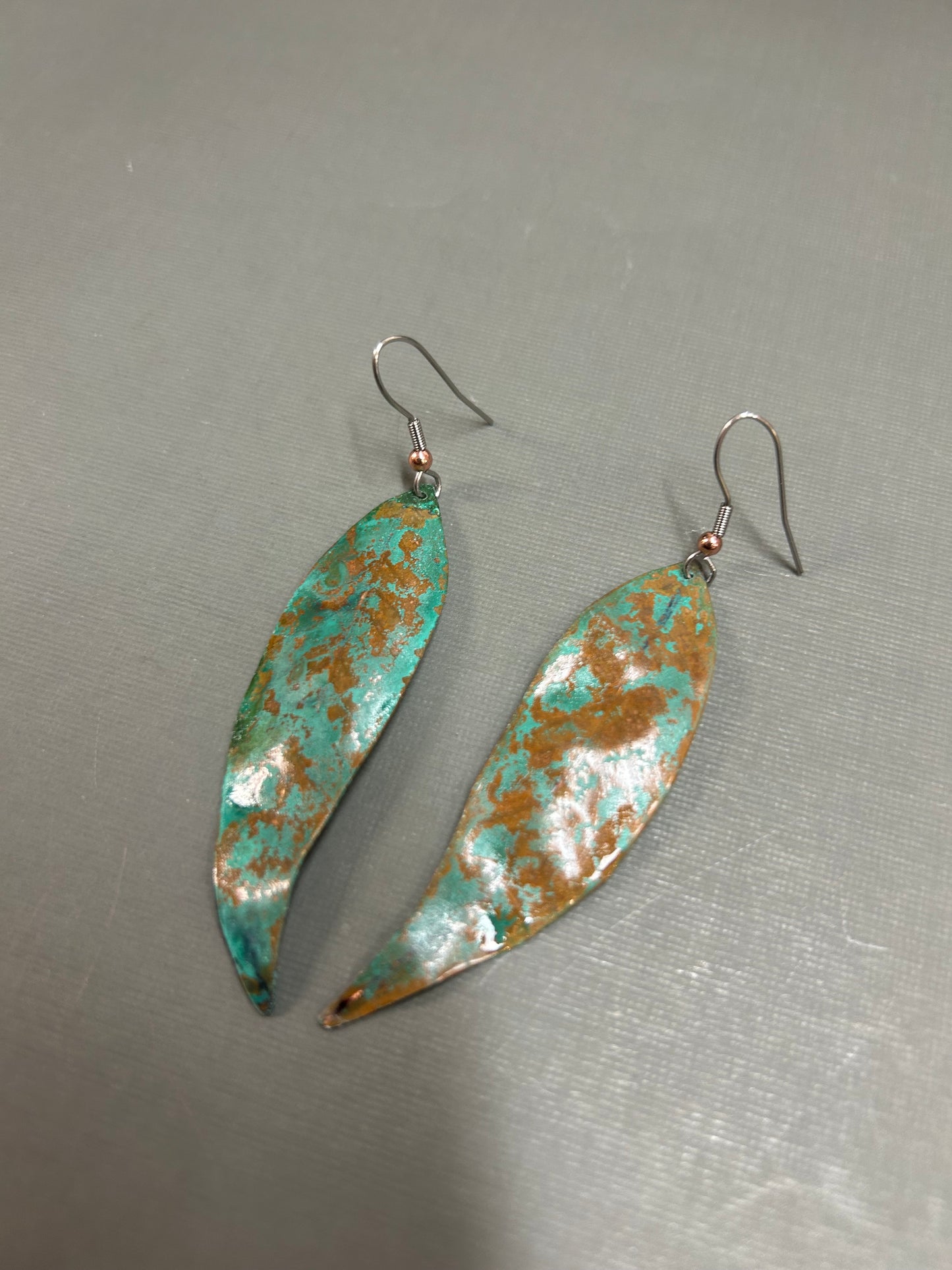 Copper turquoise leaves earrings