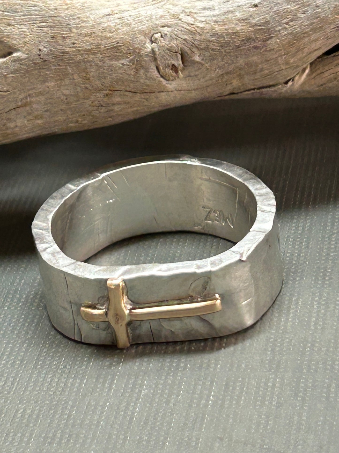 Cross ring- bi-metal gold and silver
