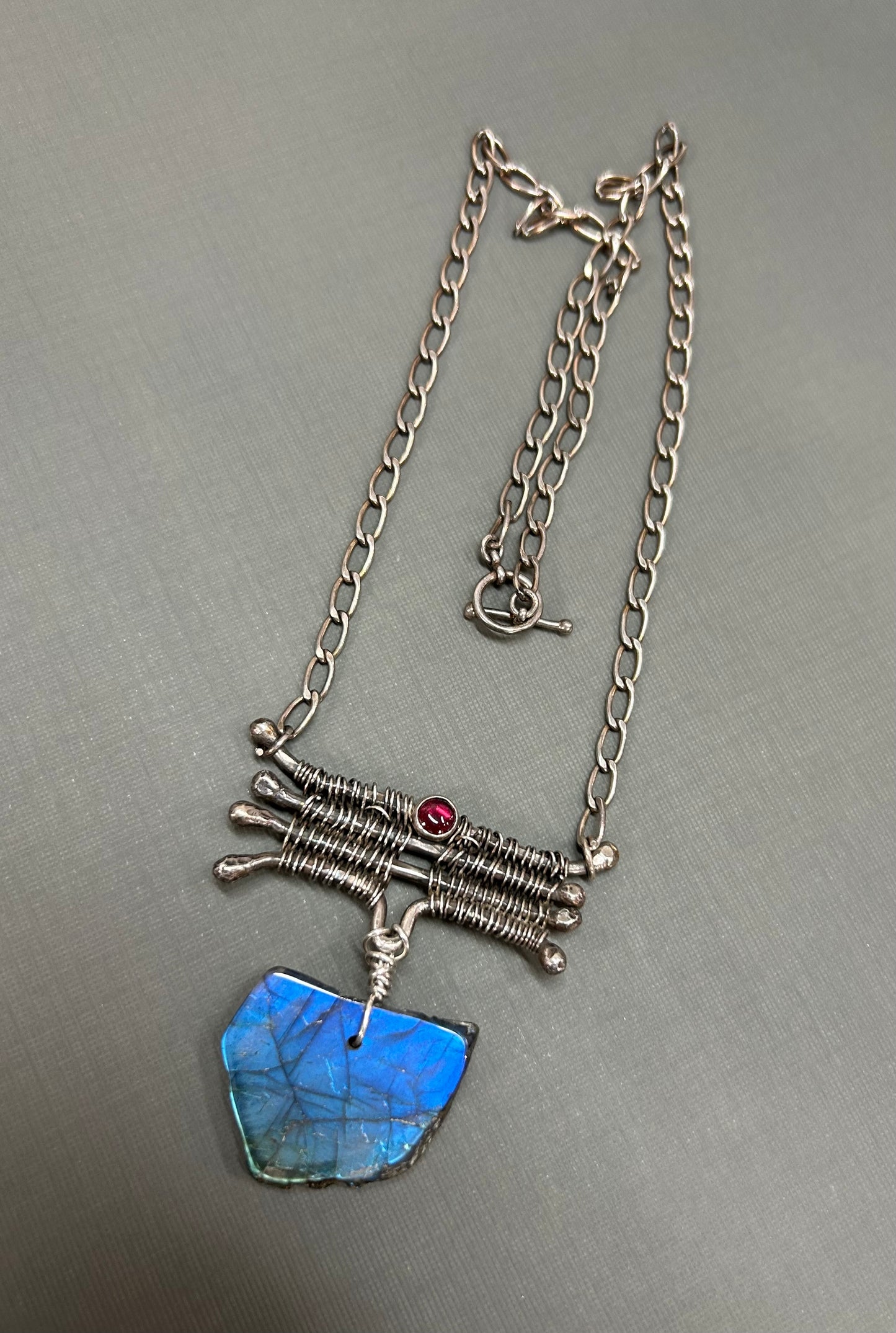Labradorite and weaved silver necklace