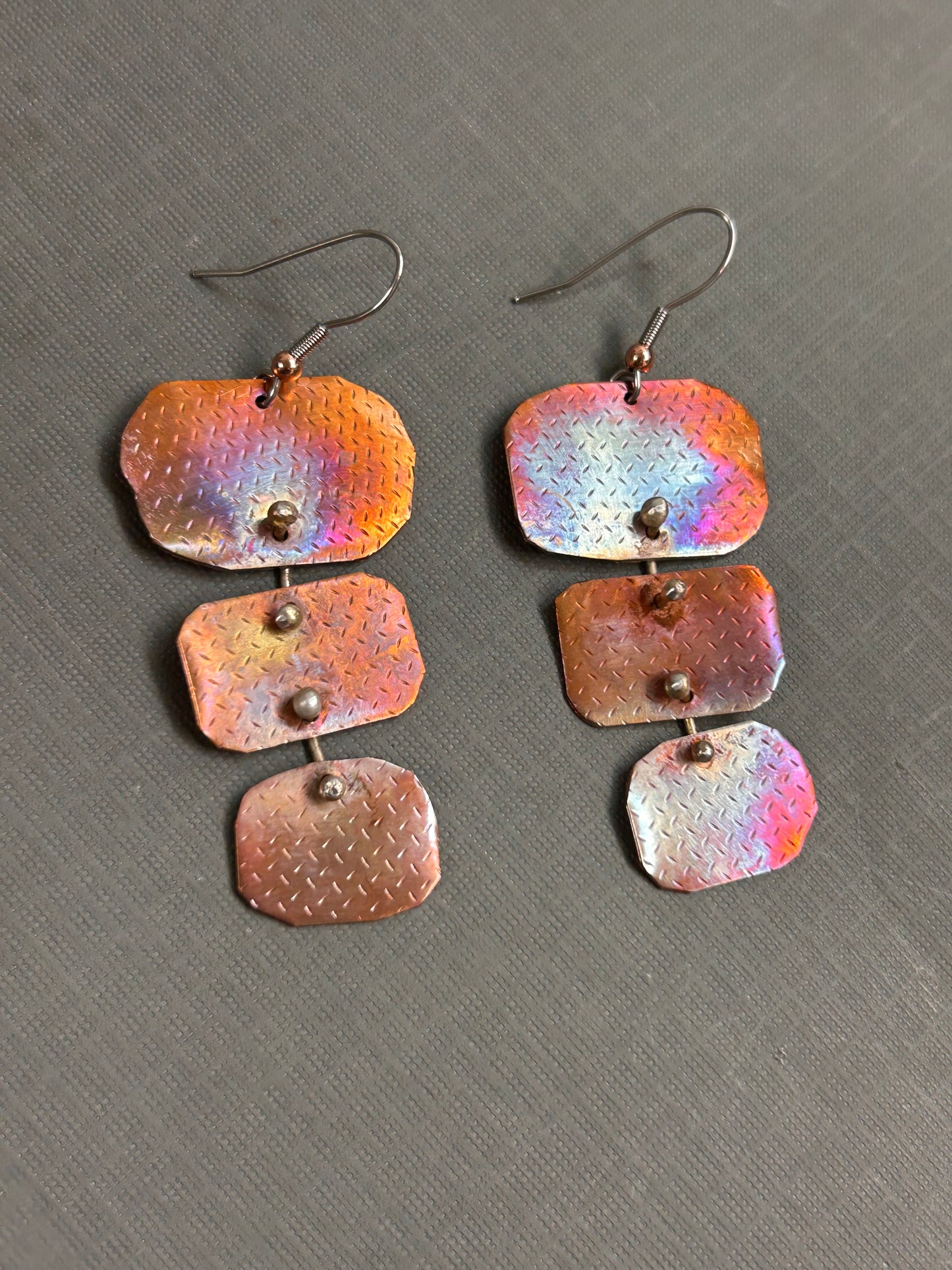 Copper rainbow 3some earrings