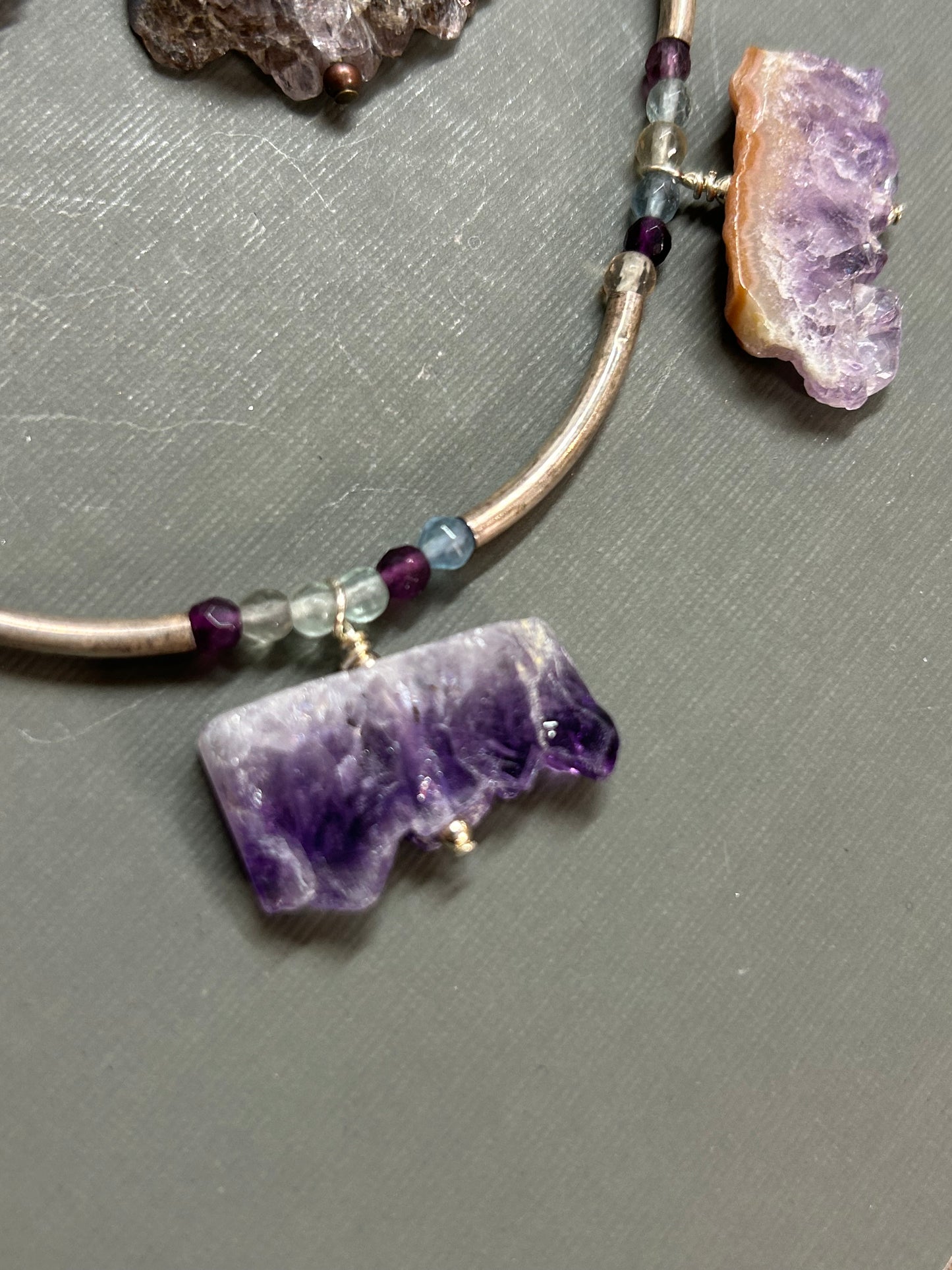 Amethyst Fluorite and silver necklace
