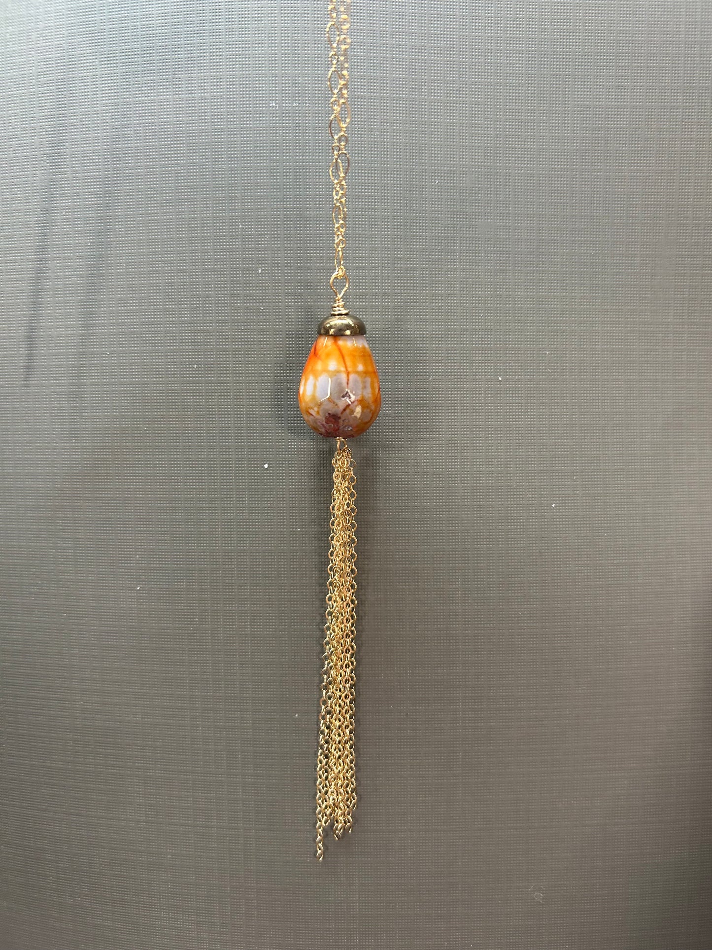 Pear shape Agate Necklace on gold chain