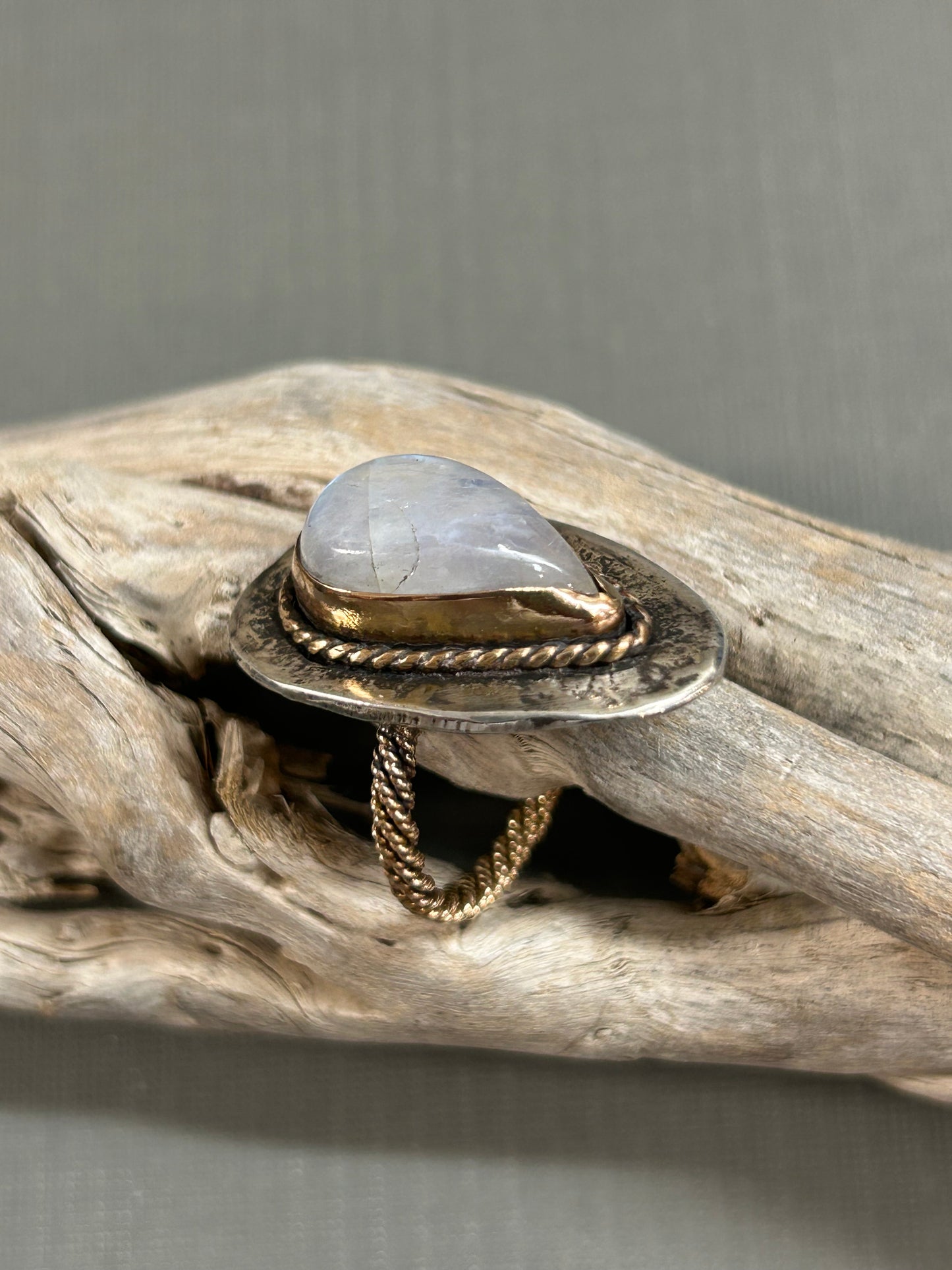 Rainbow Moonstone teardrop ring