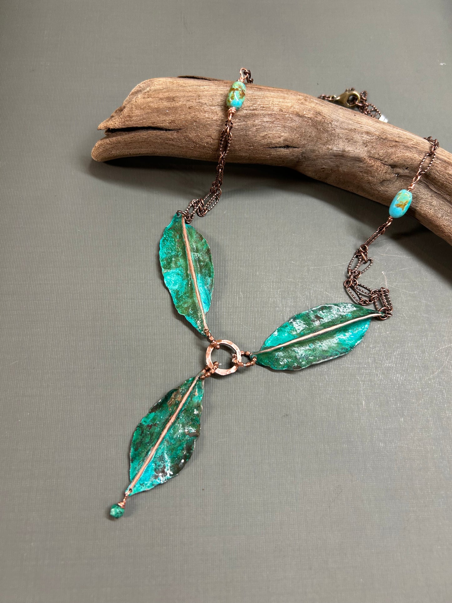 Turquoise leaves necklace