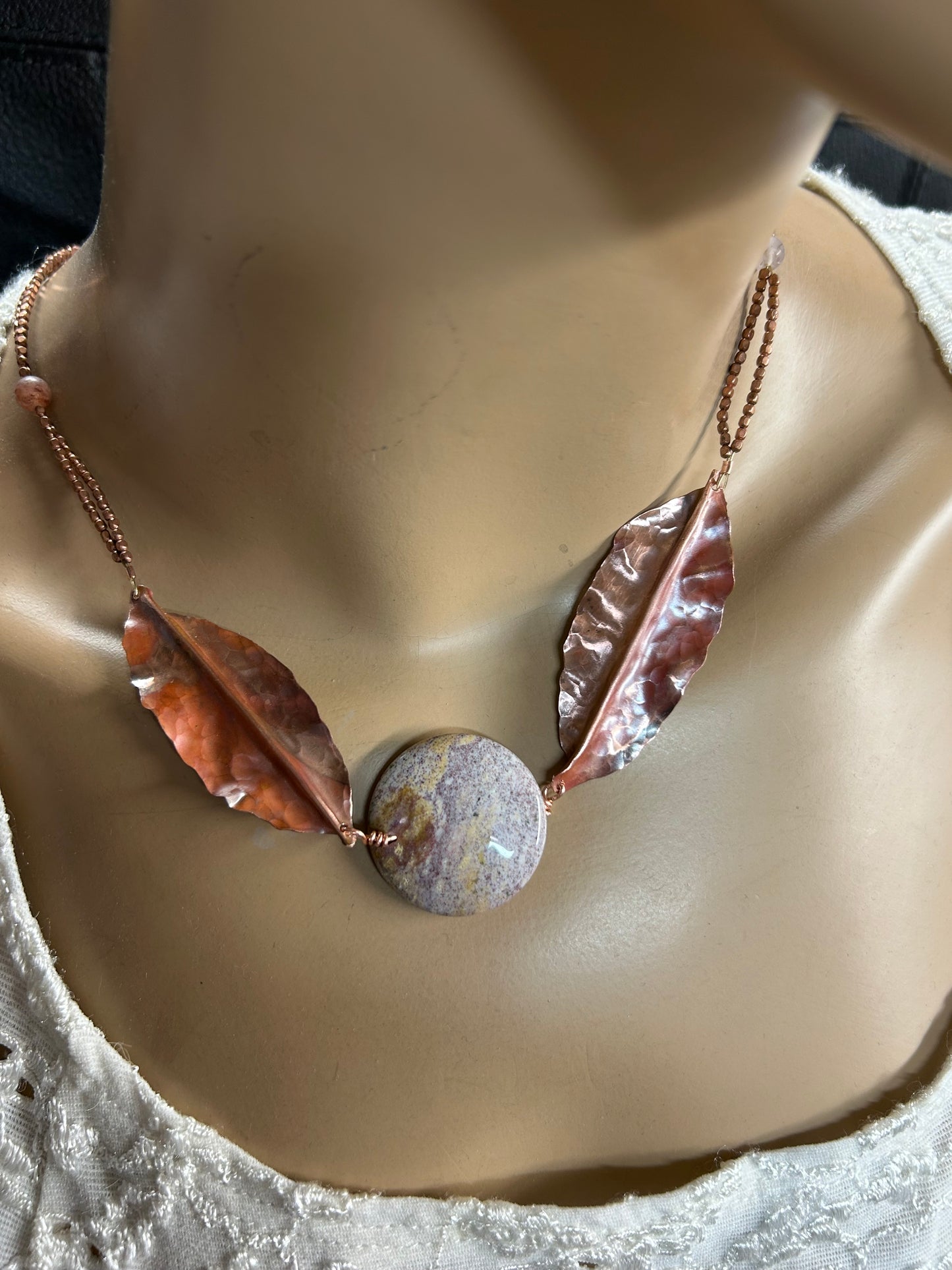 Copper leaves and Jasper necklace