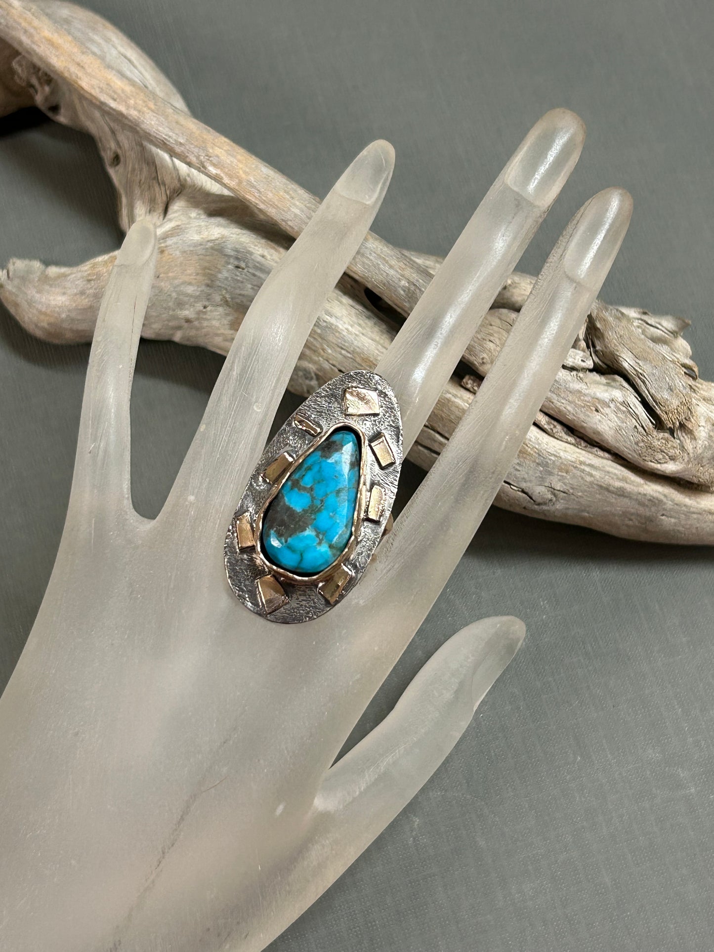 Turquoise ring Bi Metal sterling and gold