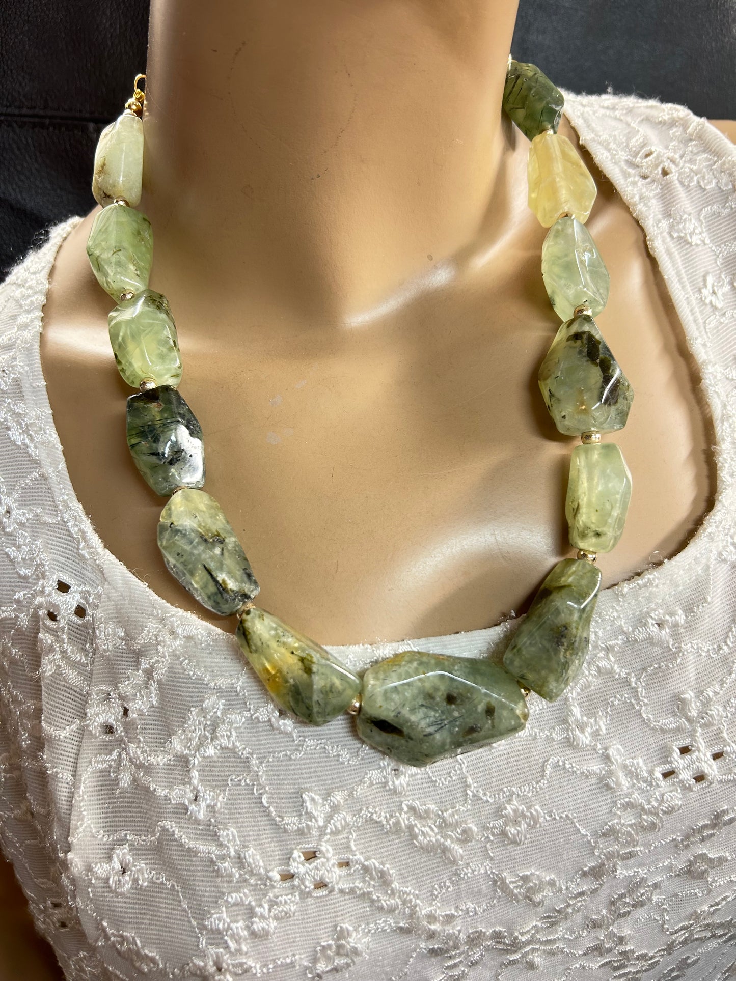 Prehnite green chunky necklace