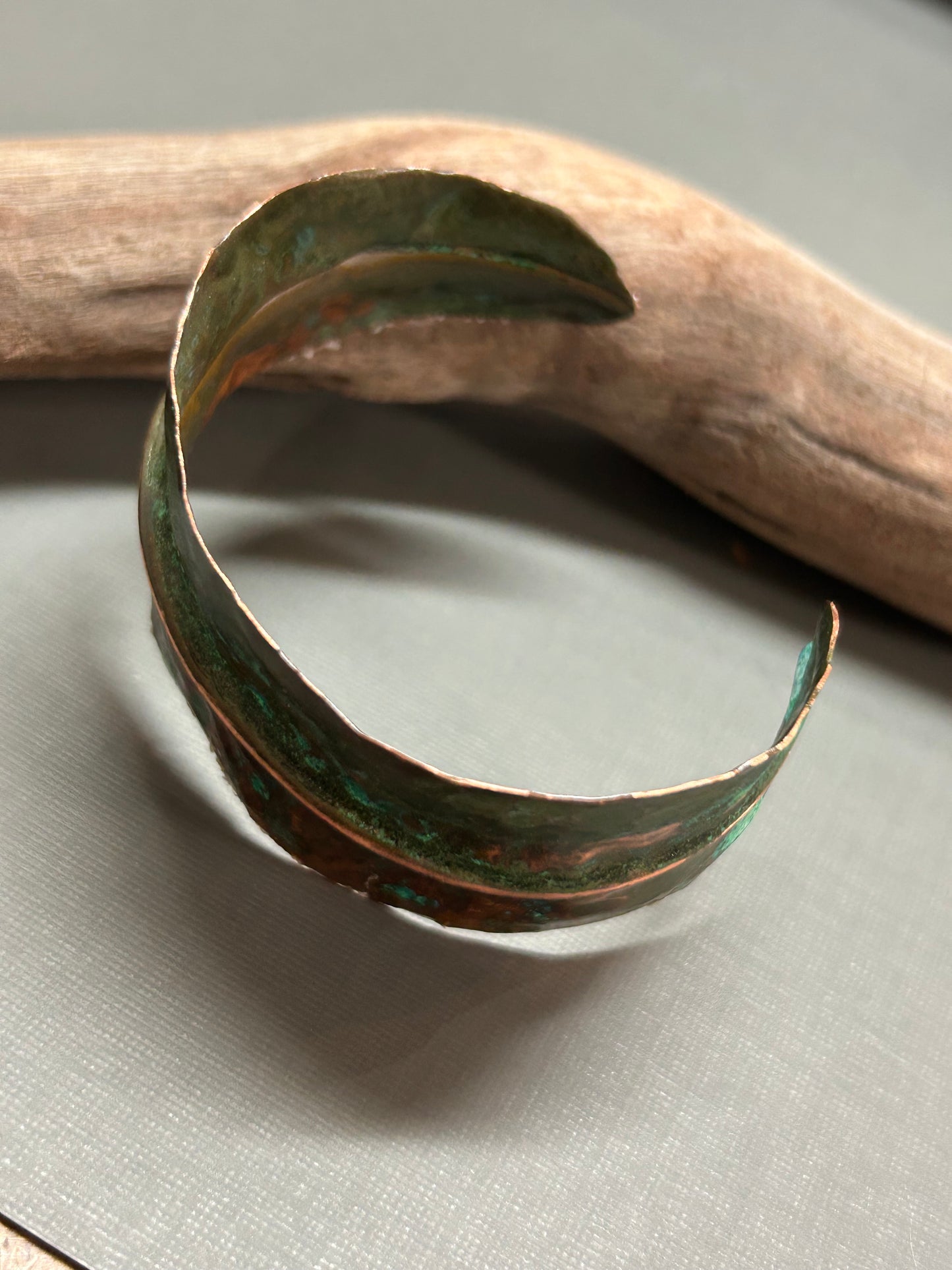 Copper leaf cuff Turquoise patina