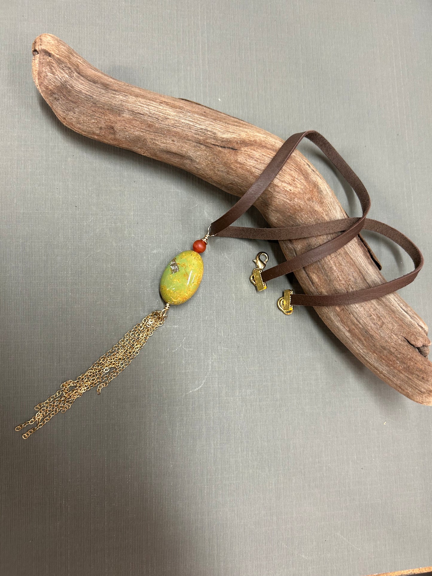 Turquoise nugget and gold chains necklace