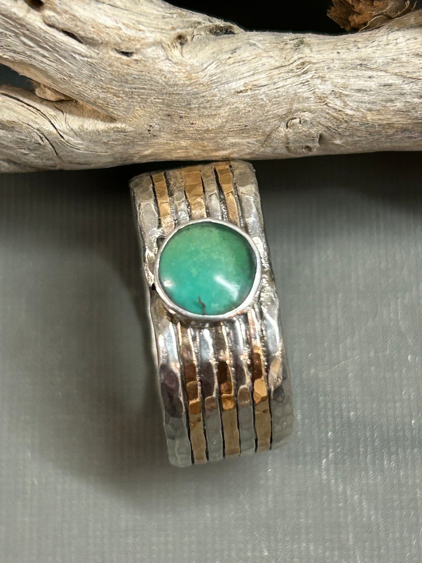 Silver and gold Turquoise ring- unisex