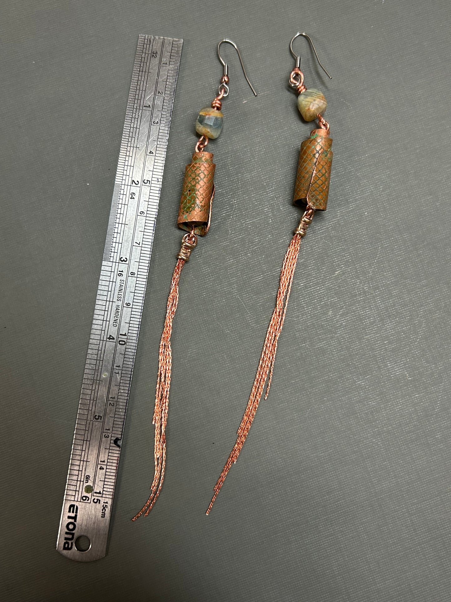 Long copper earrings