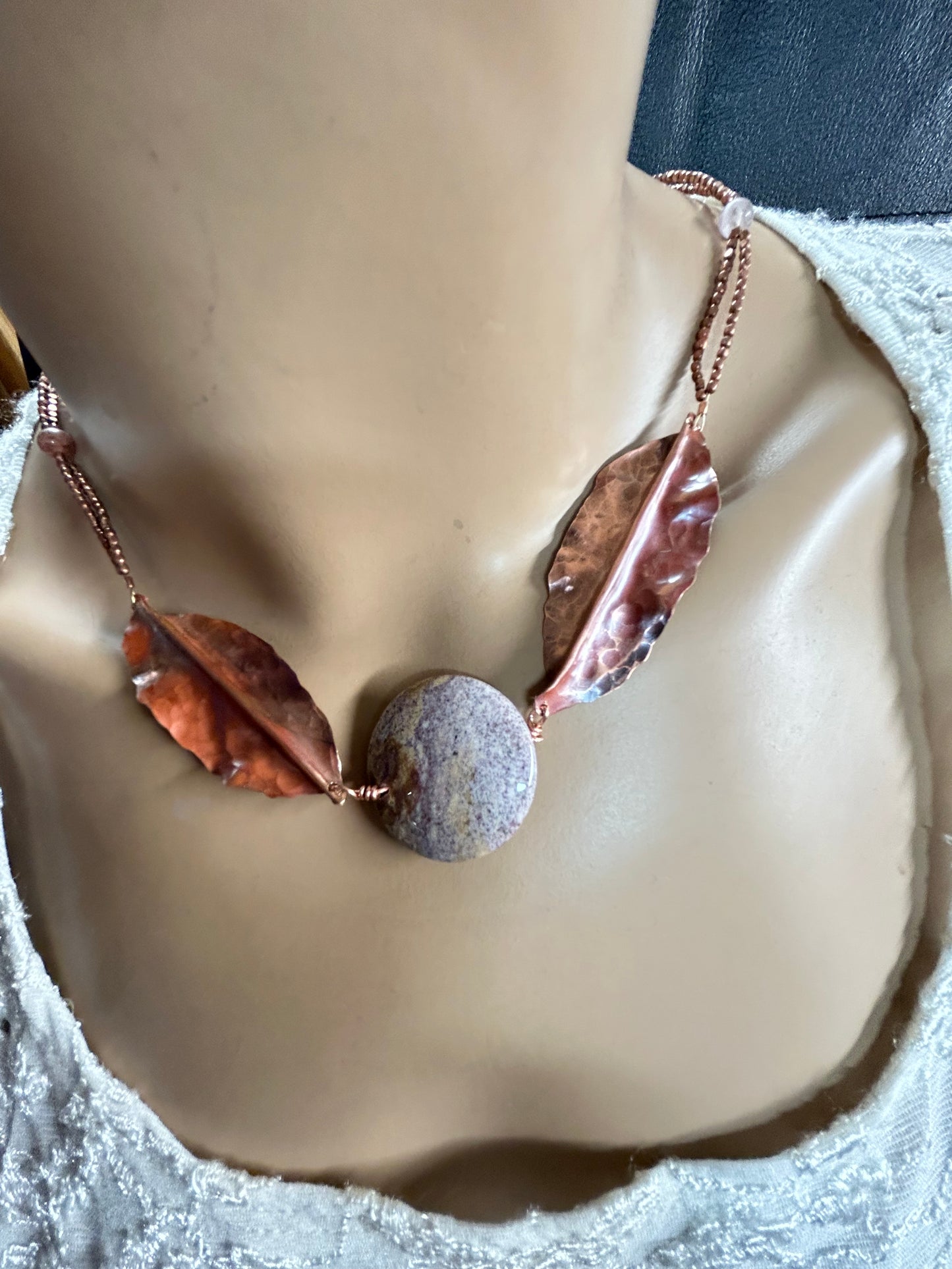 Copper leaves and Jasper necklace