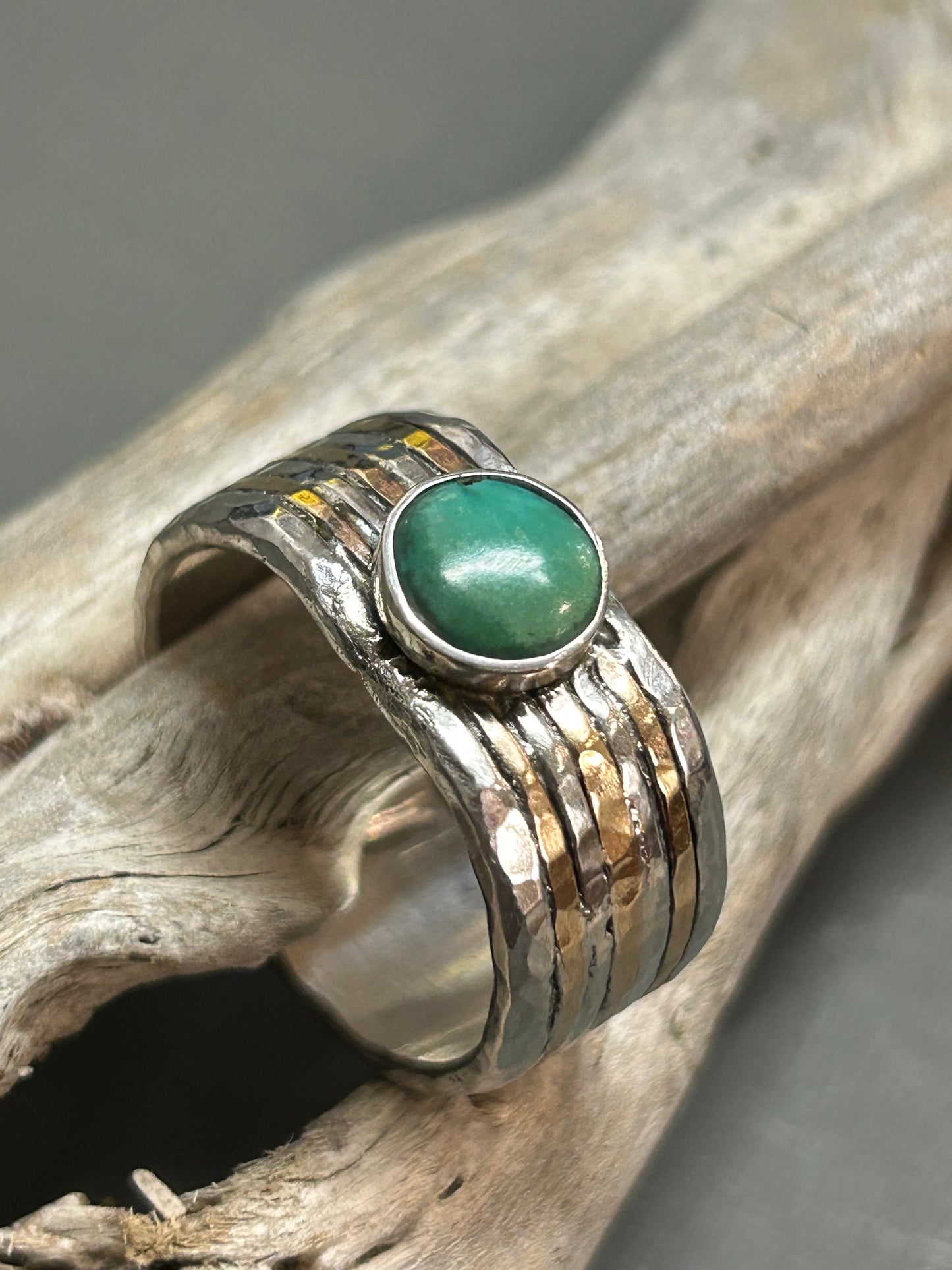 Silver and gold Turquoise ring- unisex
