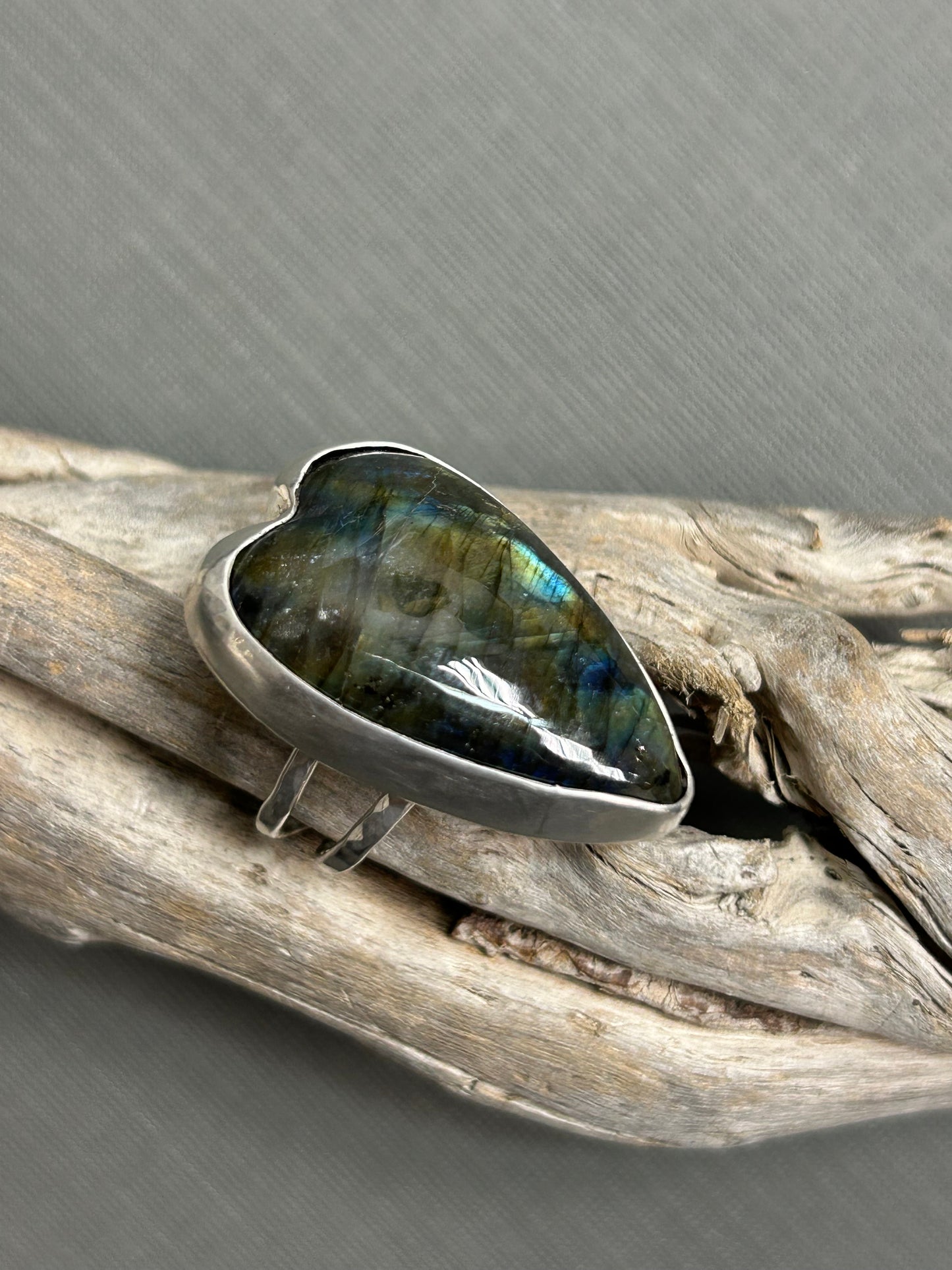 Labradorite Heart Ring double band