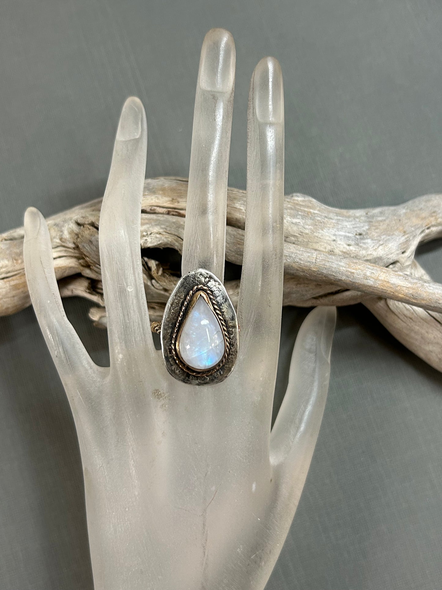 Rainbow Moonstone teardrop ring