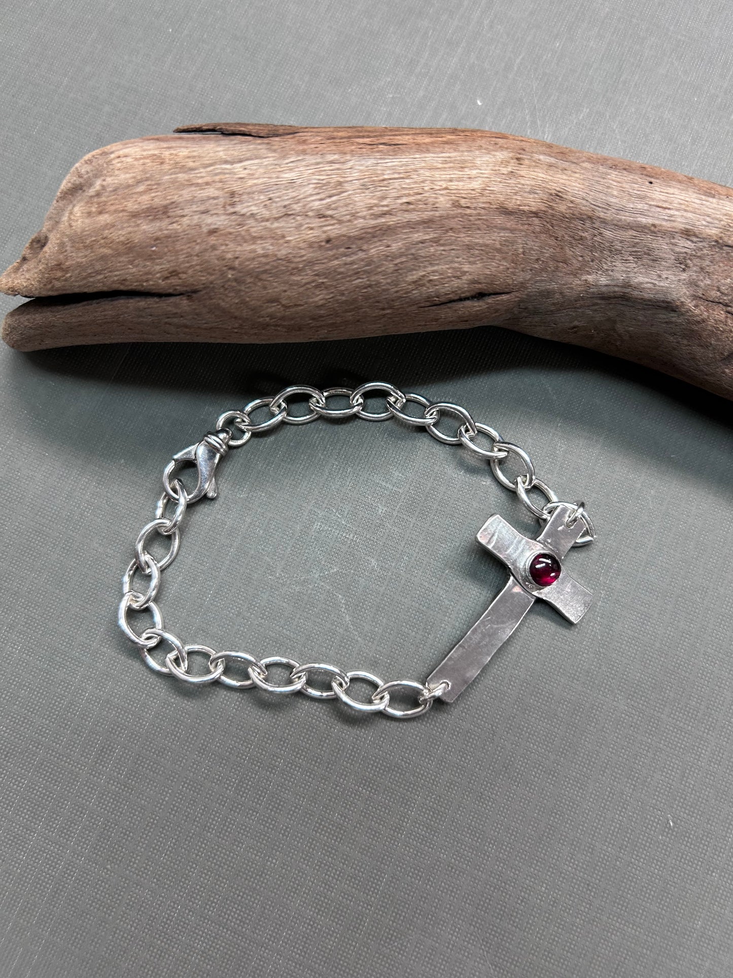 Cross bracelet- Garnet accent