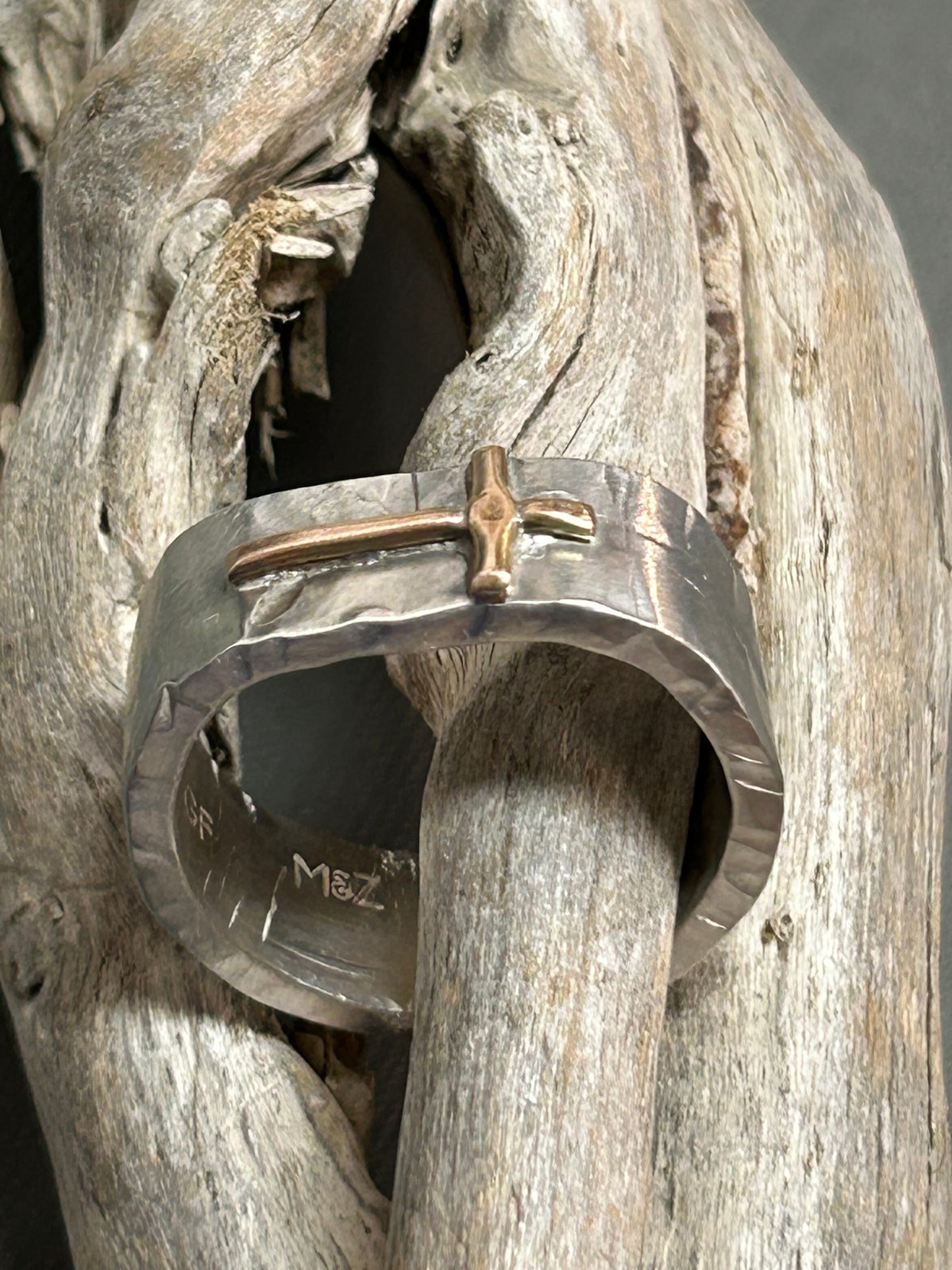 Cross ring- bi-metal gold and silver