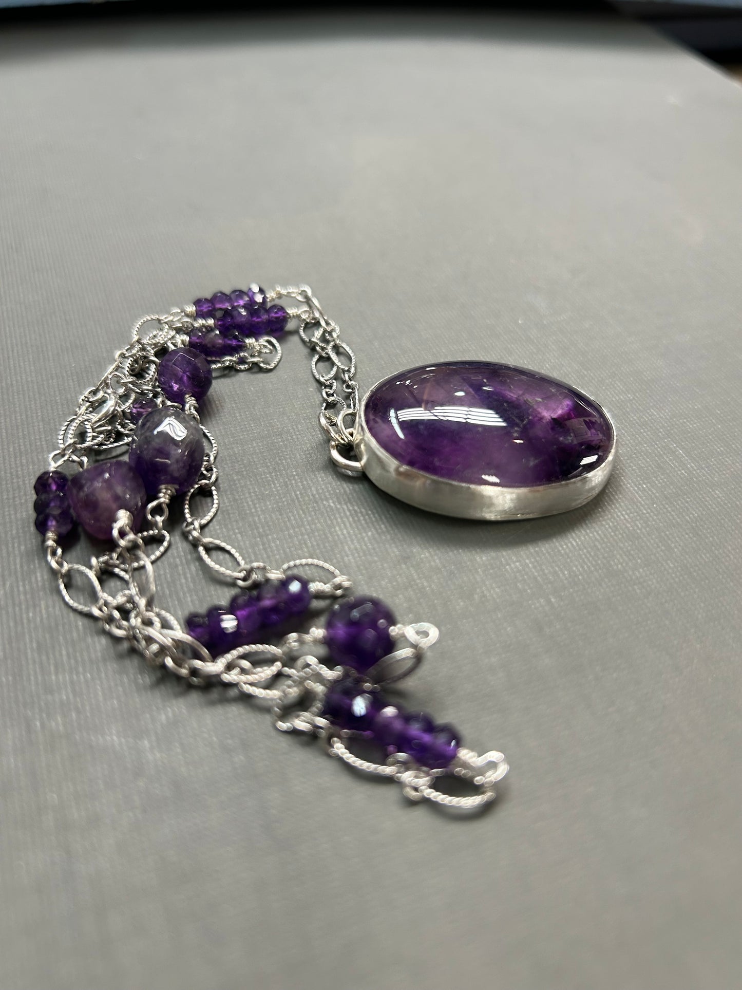Amethyst and silver necklace