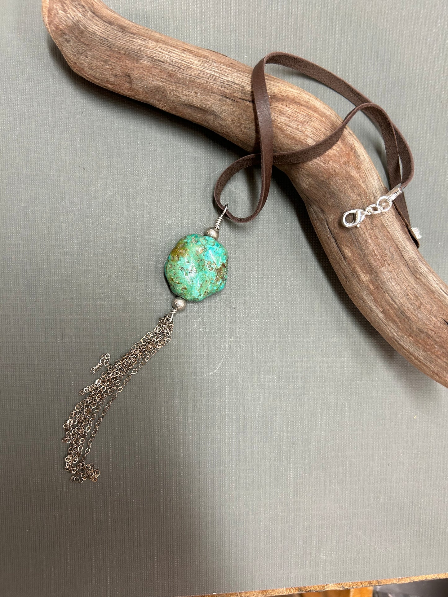 Turquoise nugget and gold chains necklace