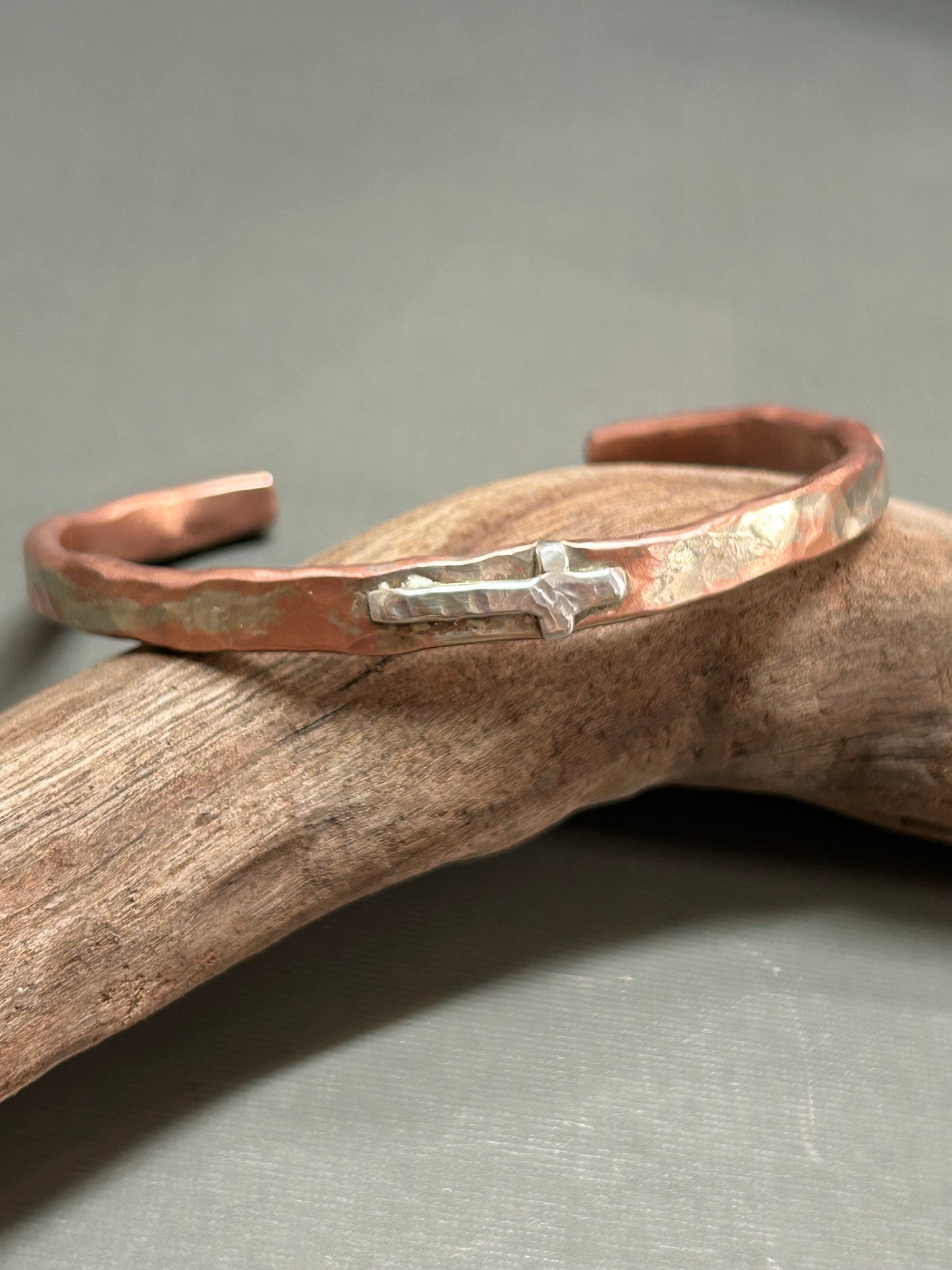 Cross- copper and silver cuff