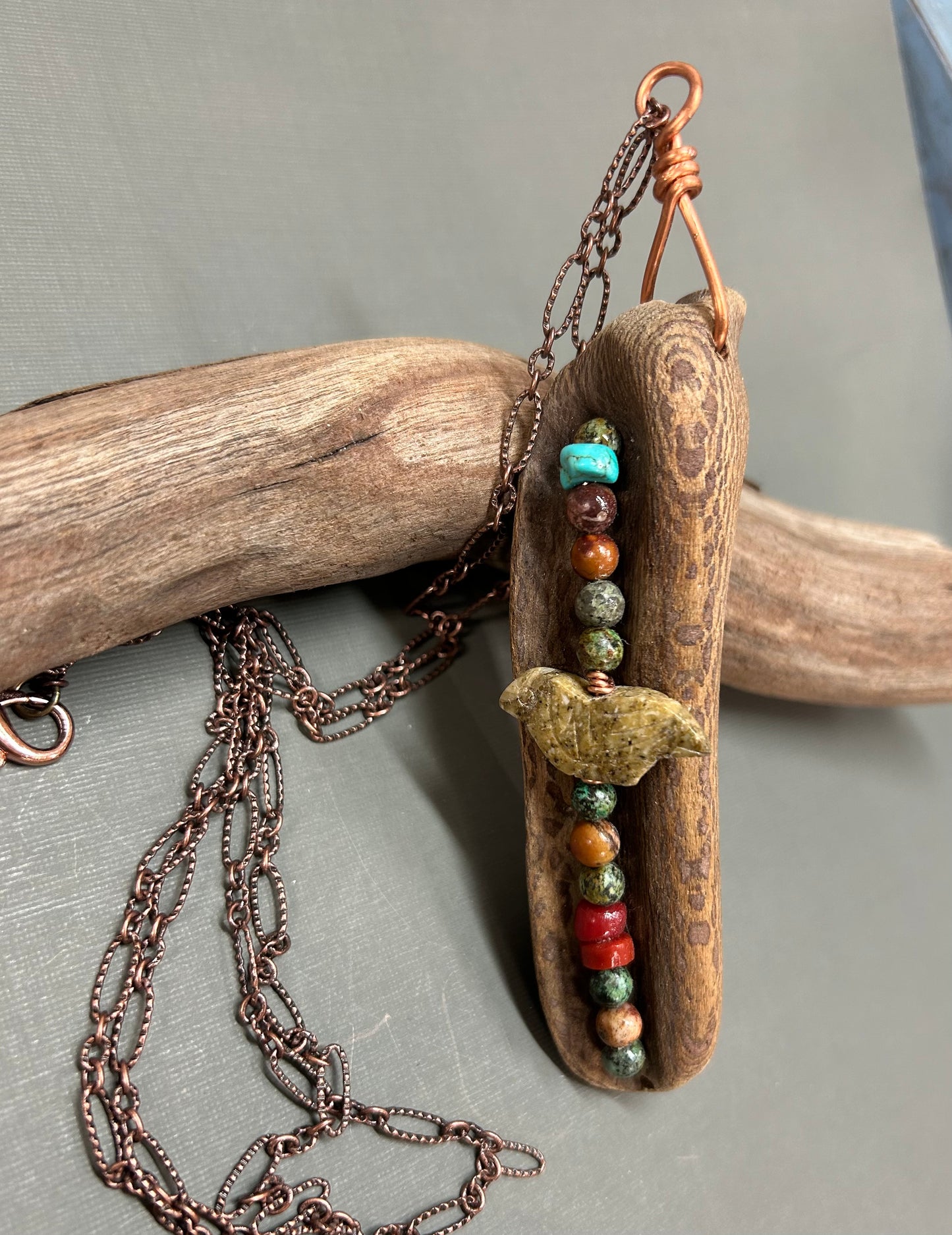 Driftwood bird necklace