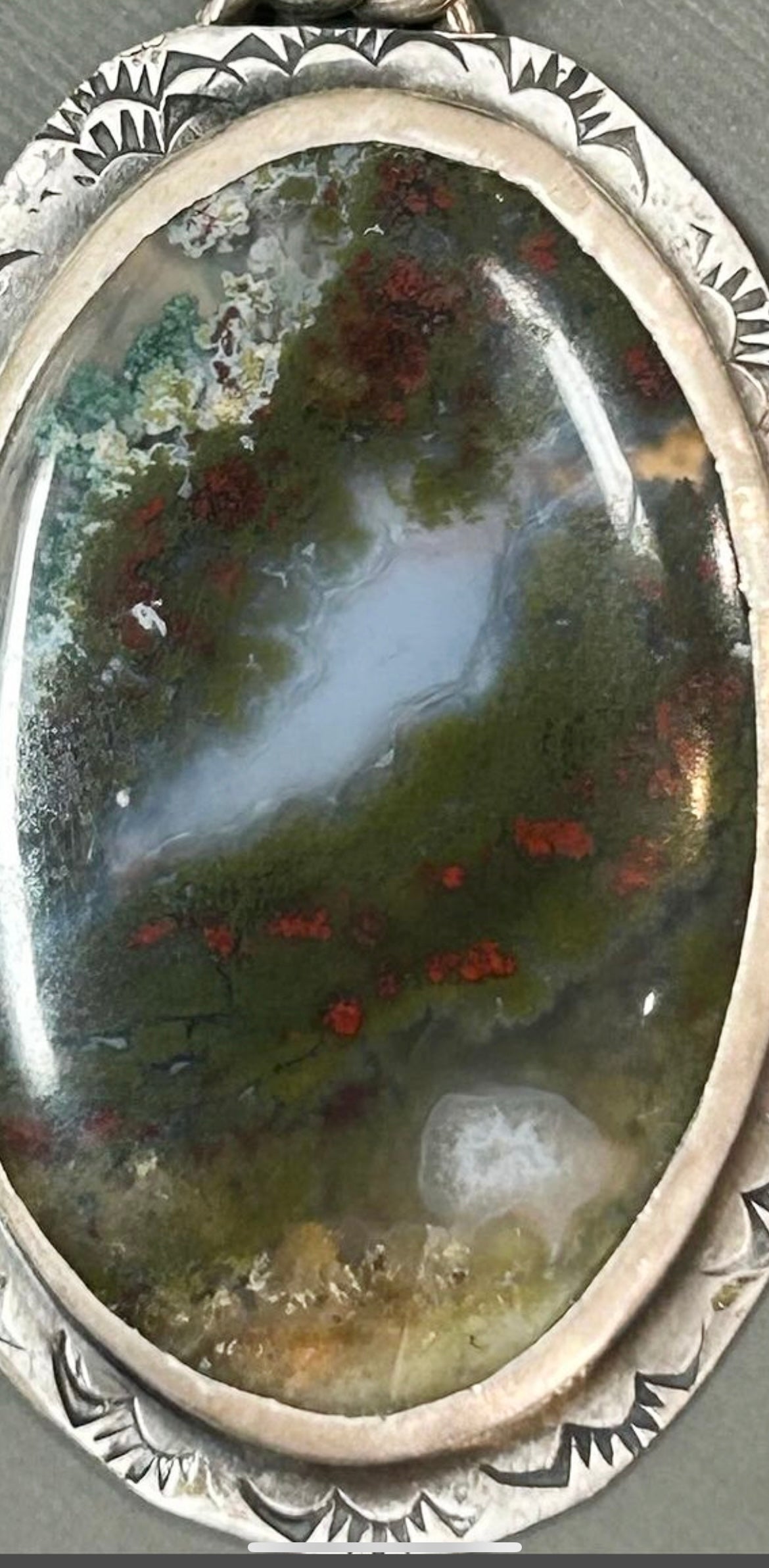 Moss Agate- red flowers field necklace