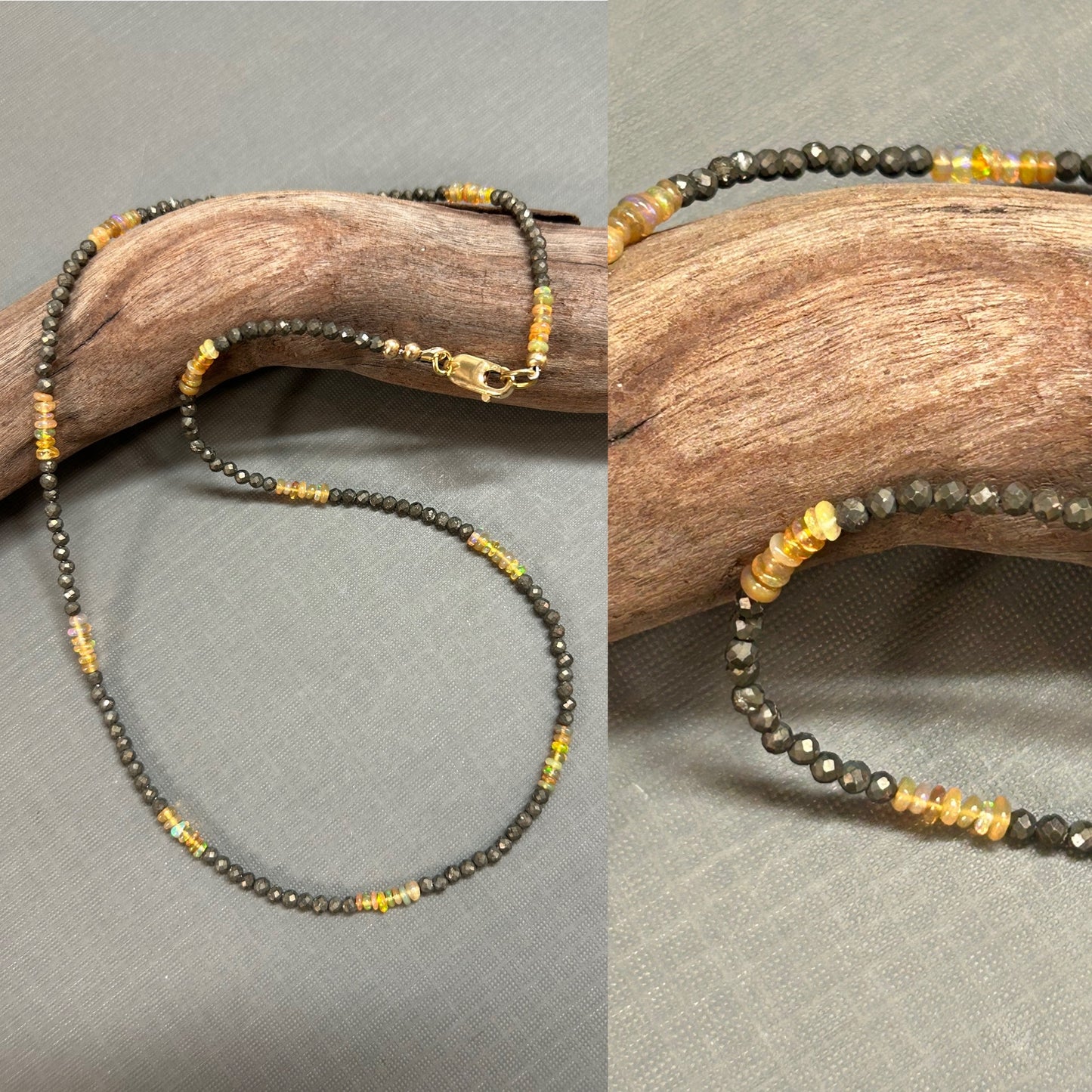 Opal and pyrite dainty necklace