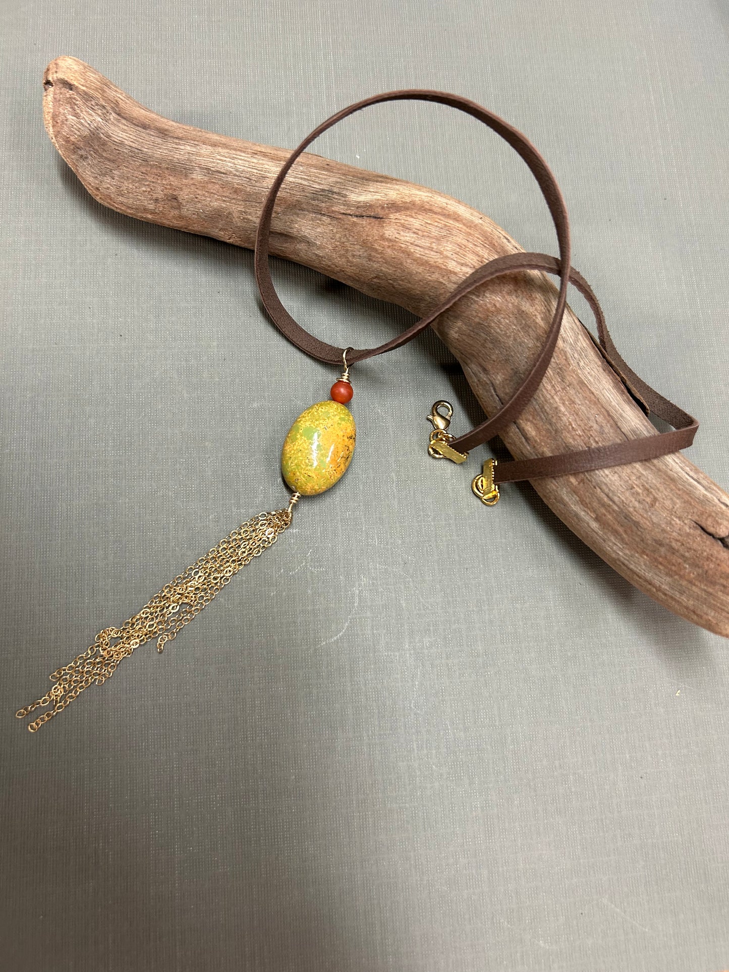 Turquoise nugget and gold chains necklace