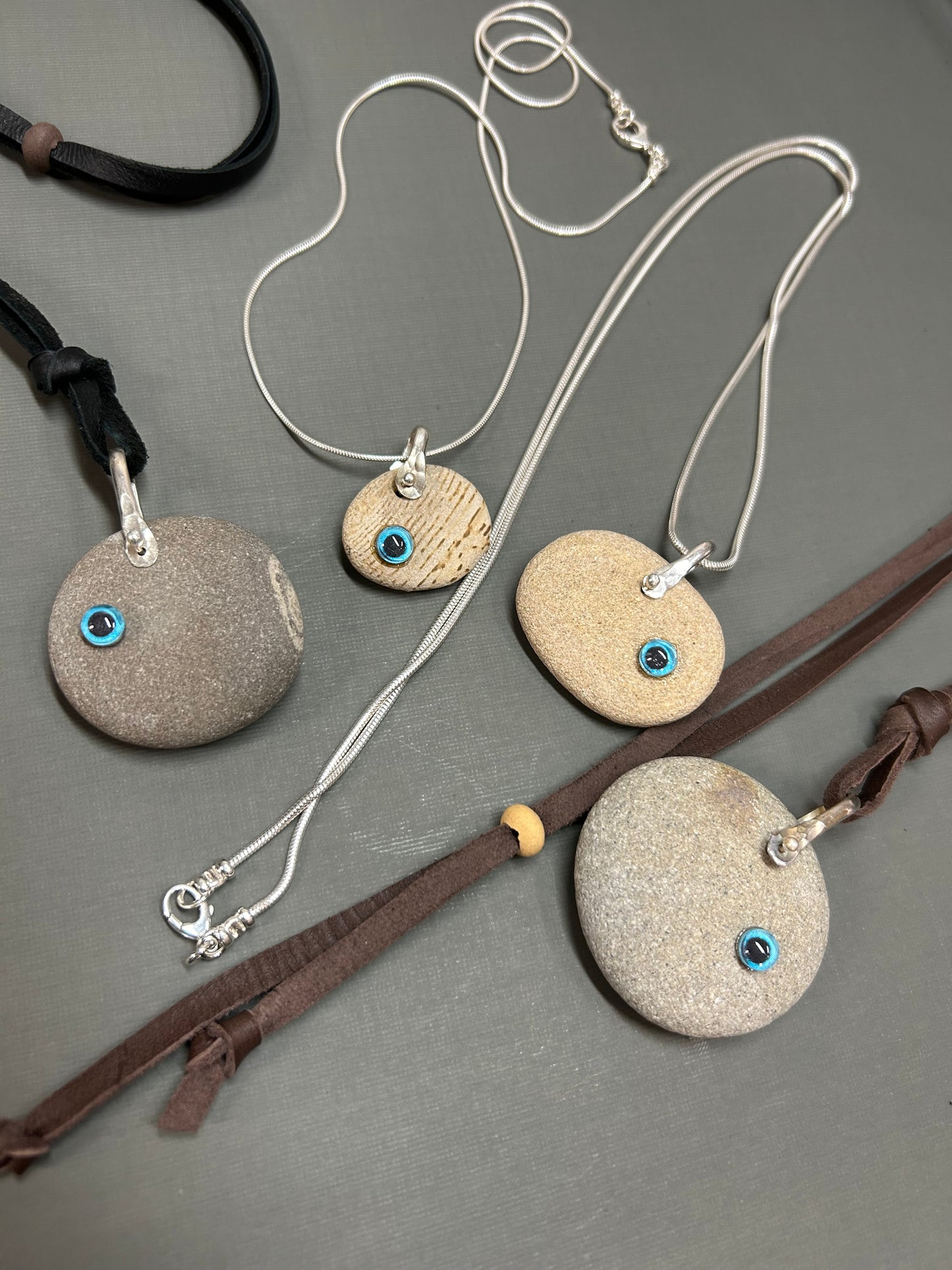 Evil eye protection necklace/beach stone