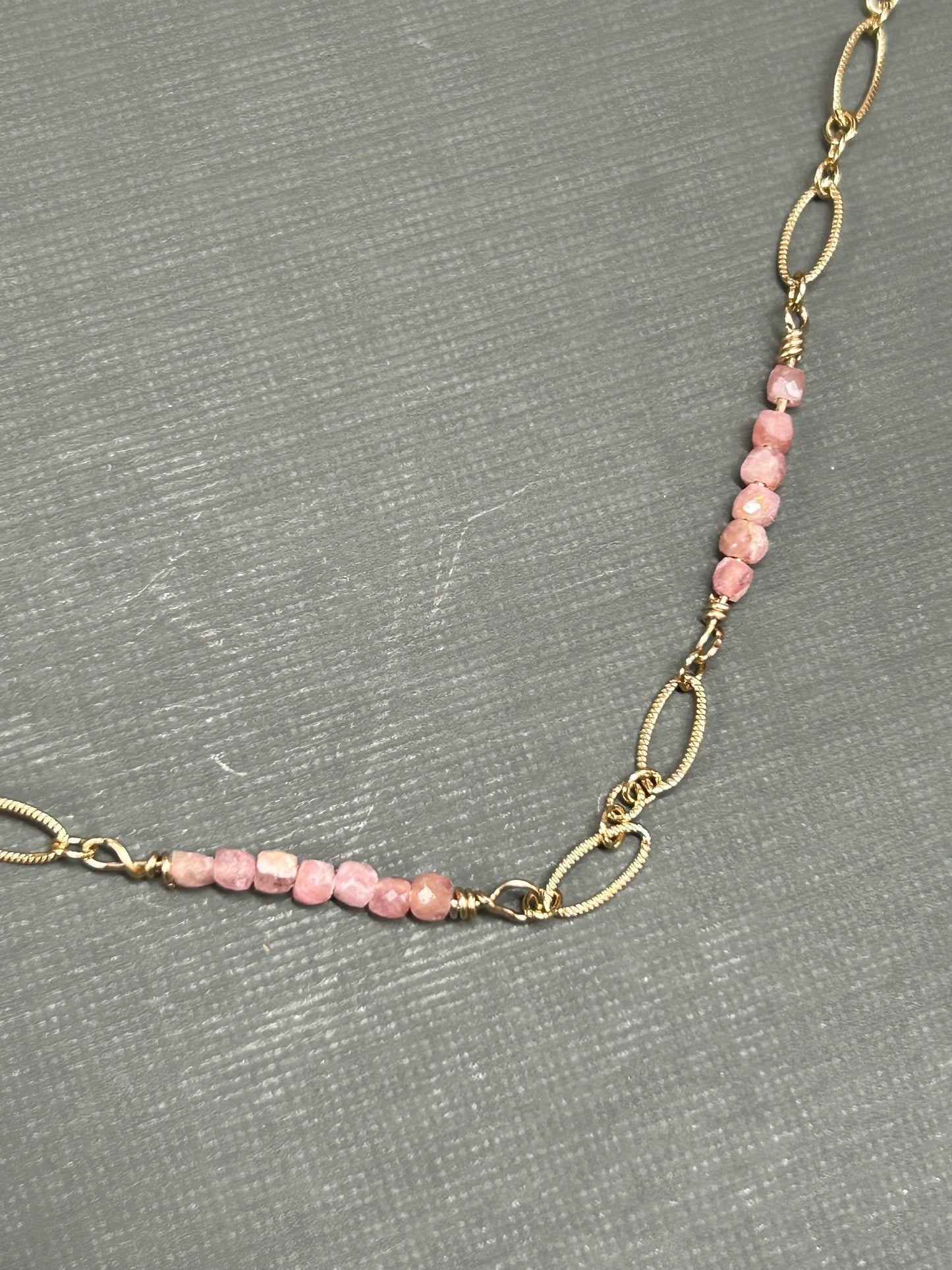 Rhodochrosite gold dainty necklace