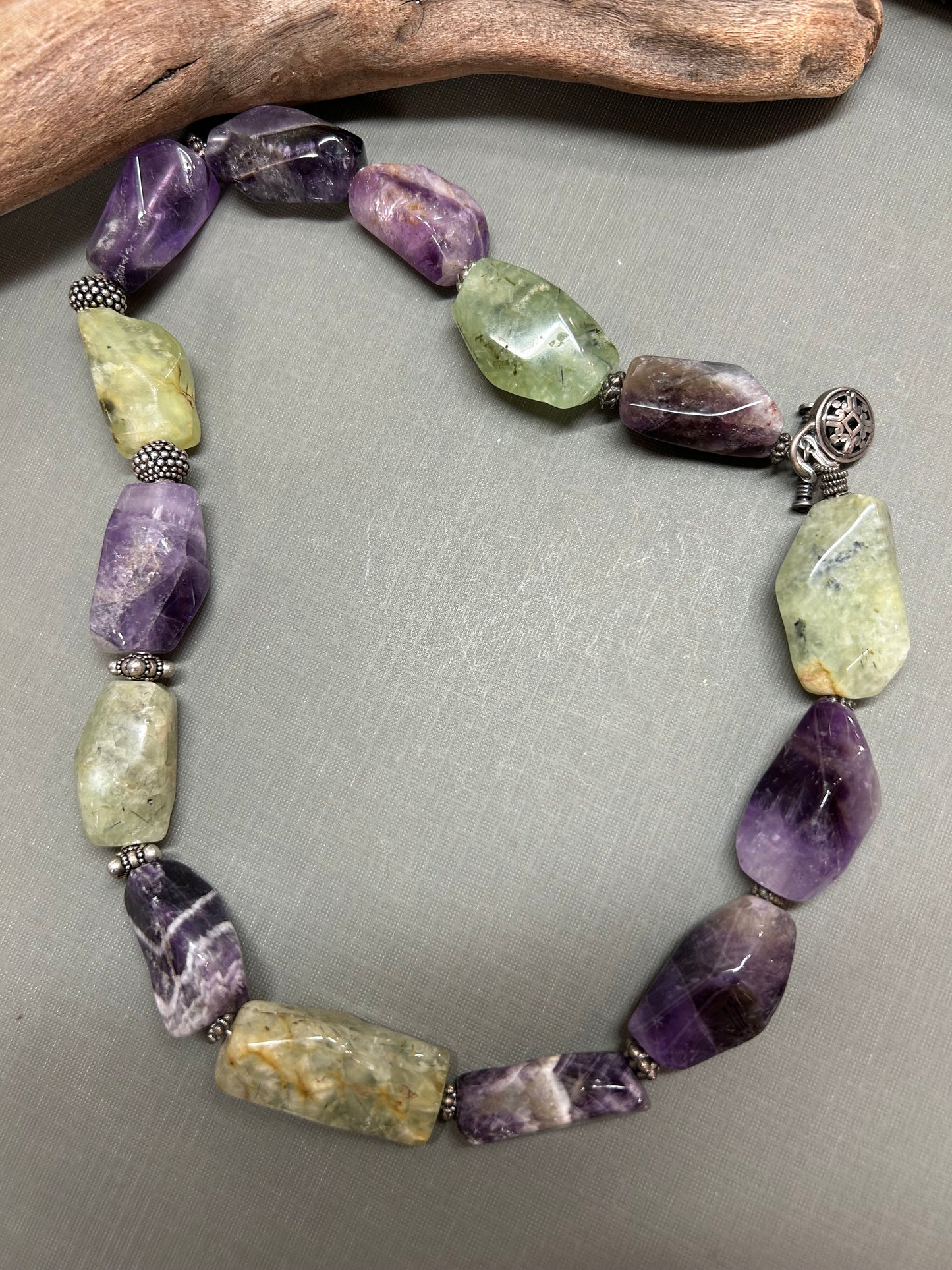 Amethyst and Prehnite statement necklace