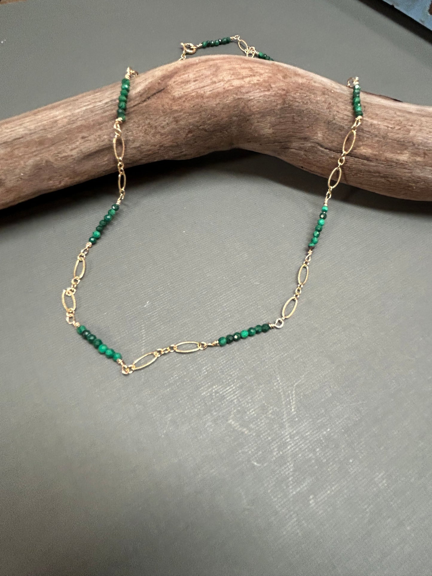 Malachite gold dainty necklace
