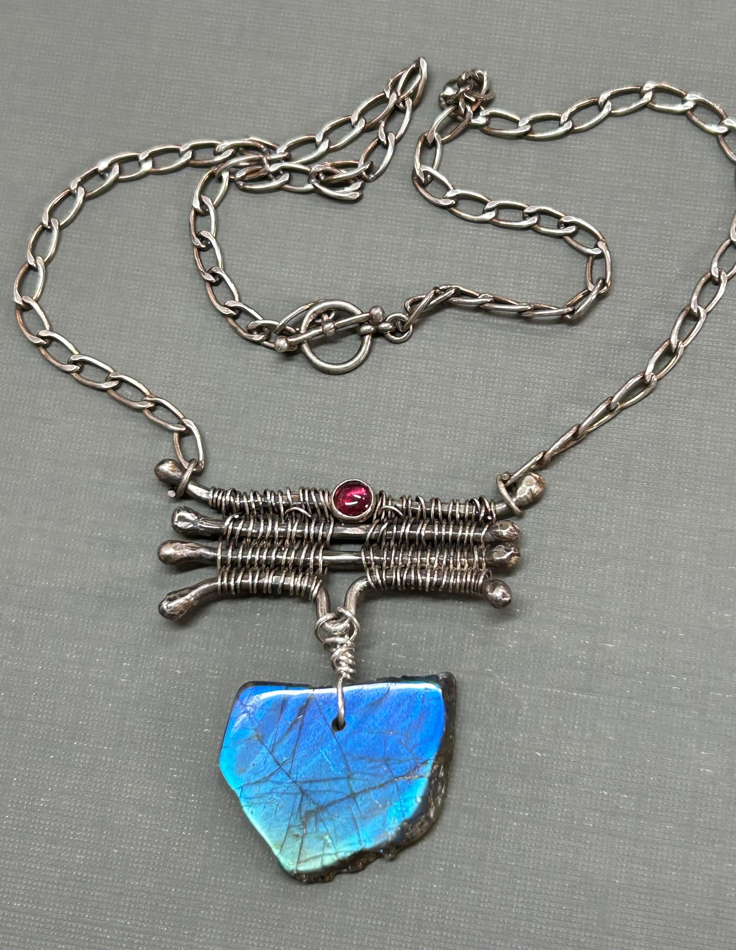 Labradorite and weaved silver necklace