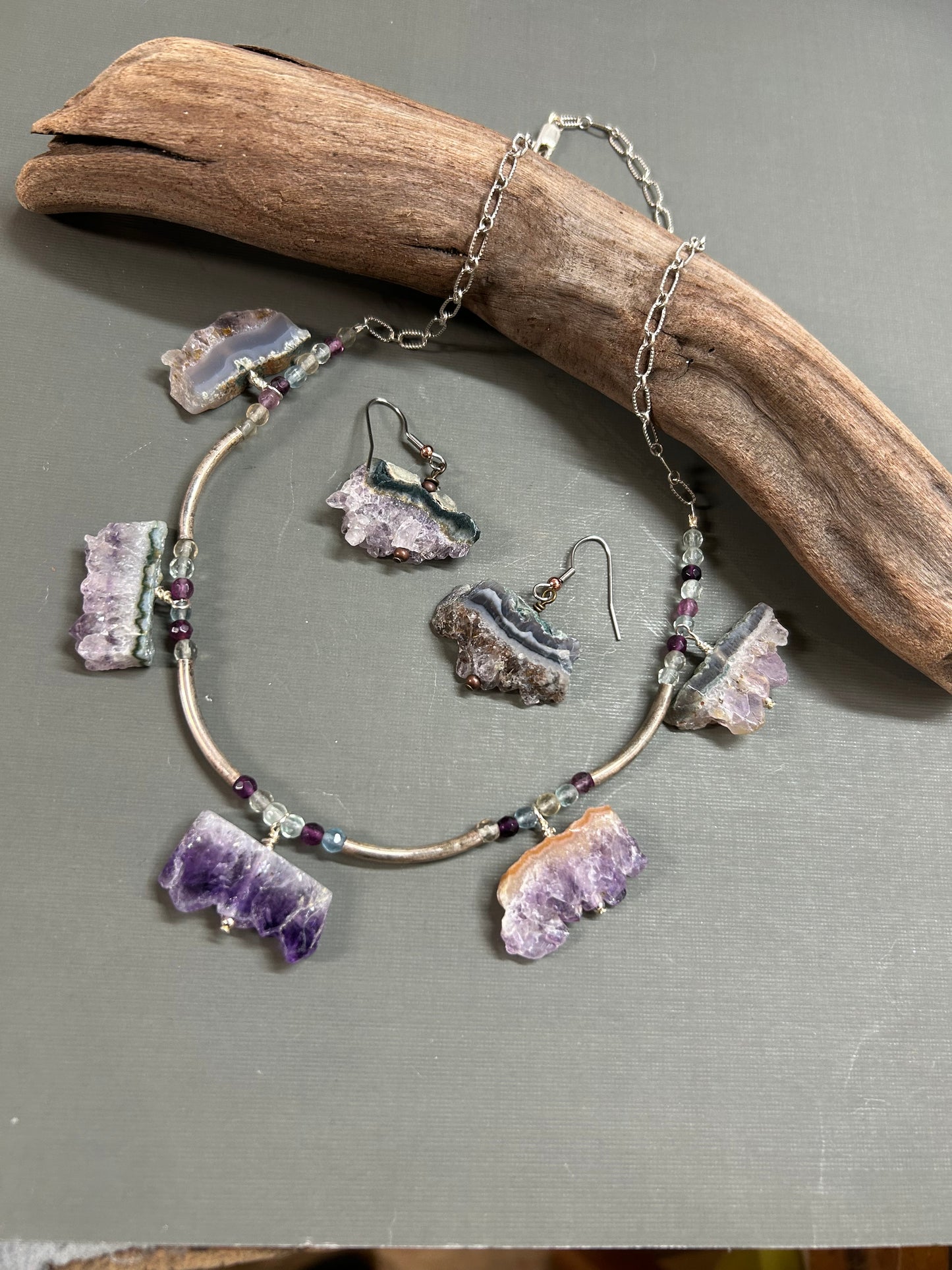 Amethyst Fluorite and silver necklace