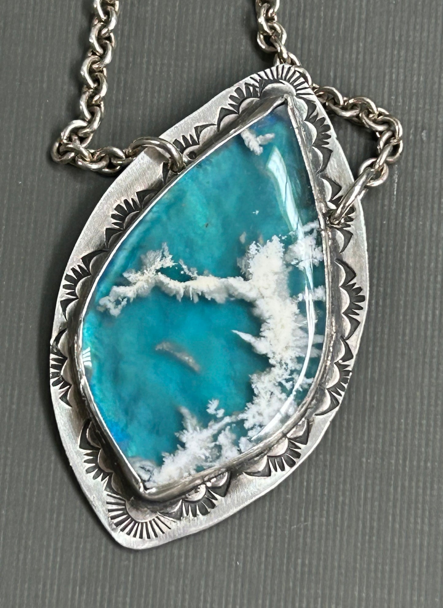 Plume Agate blue sky necklace