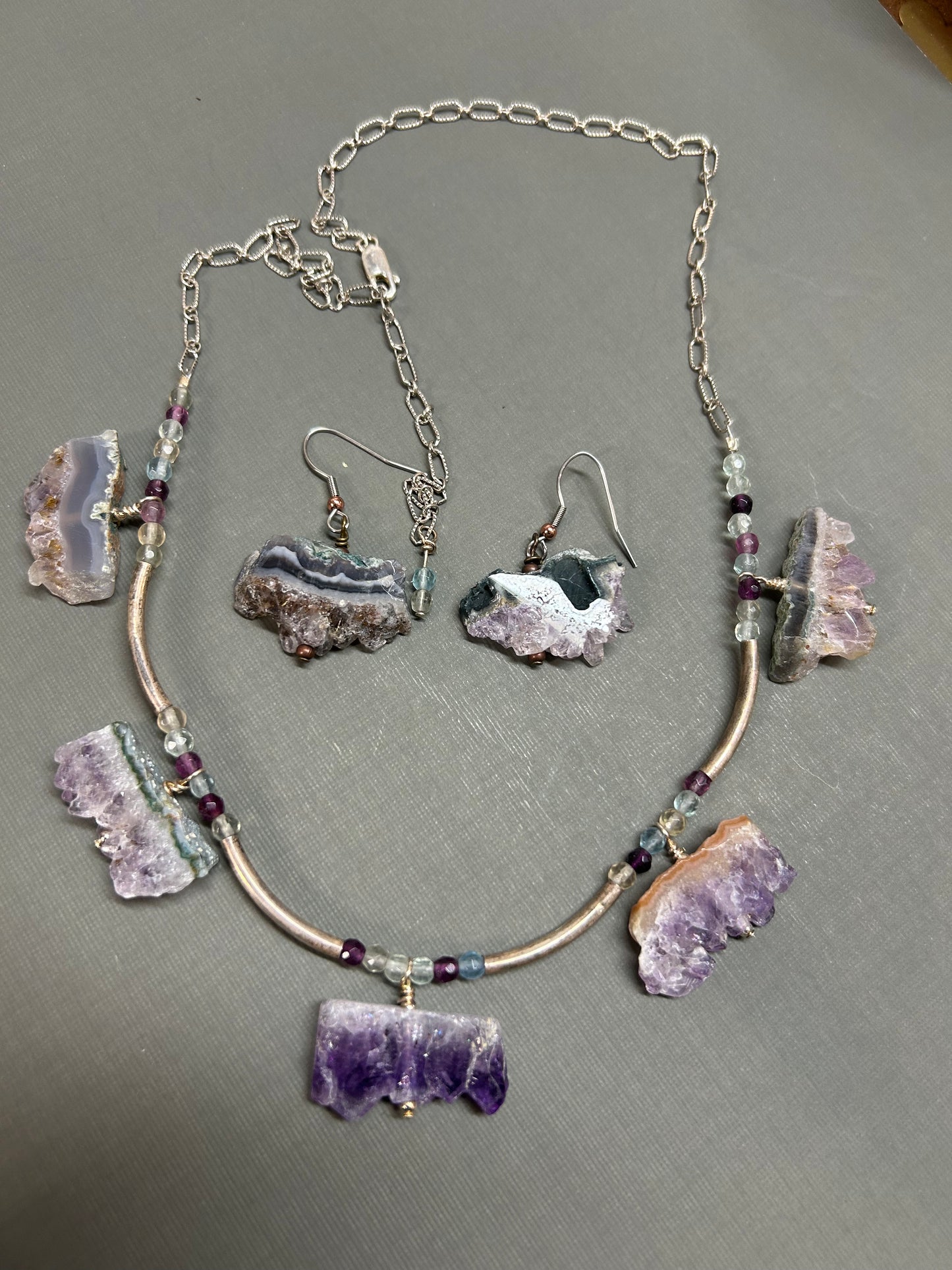 Amethyst Fluorite and silver necklace