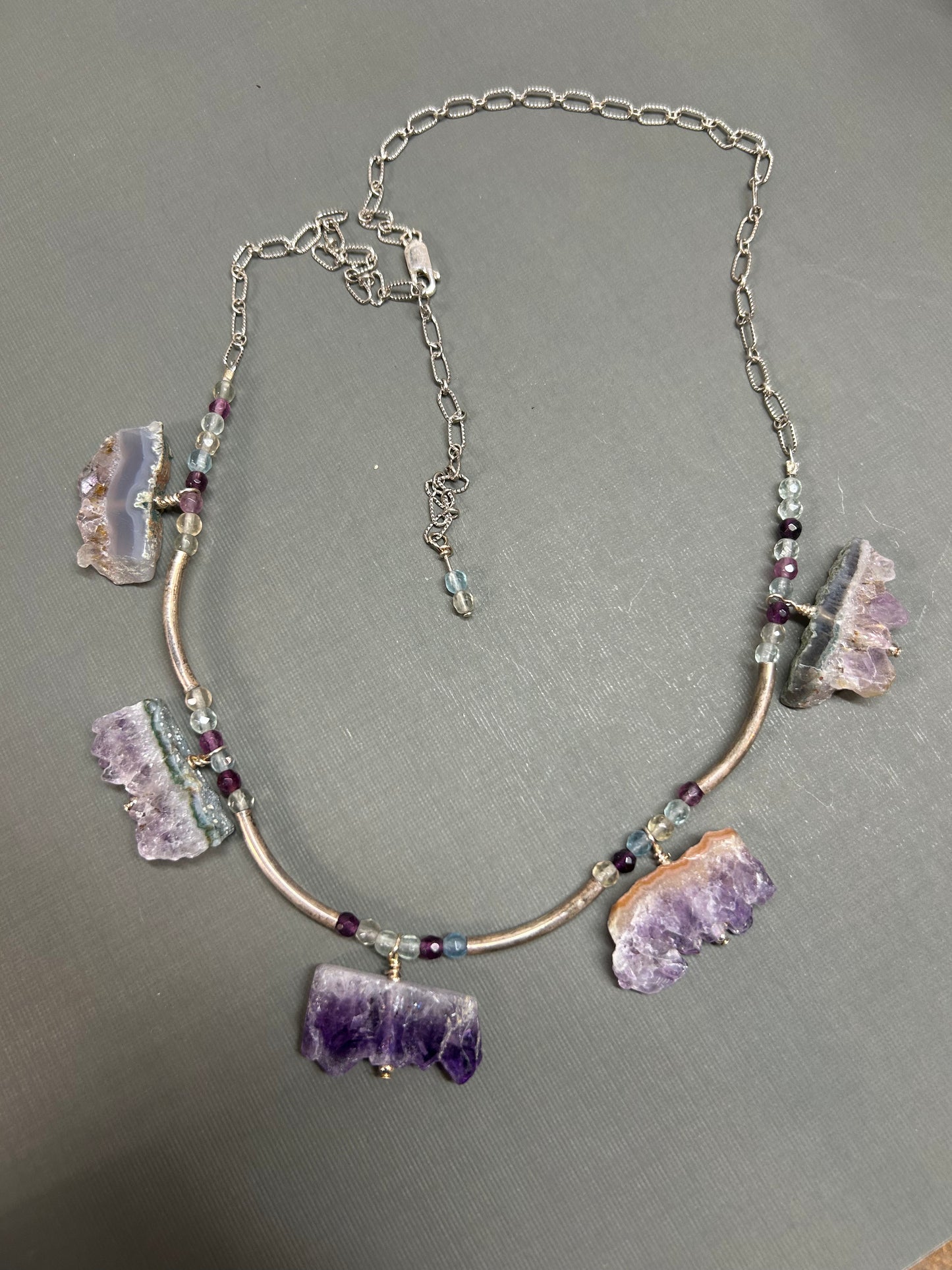 Amethyst Fluorite and silver necklace