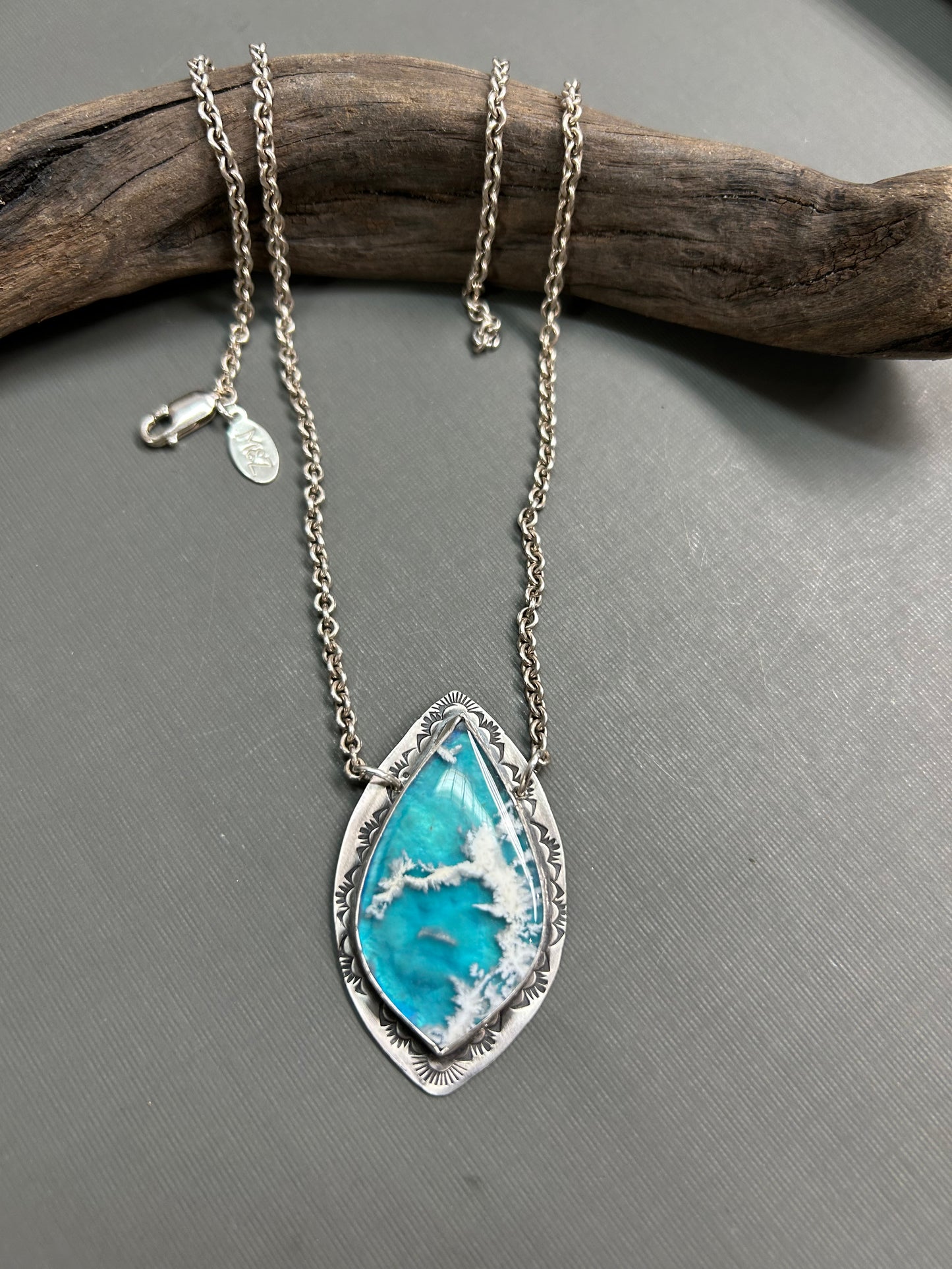 Plume Agate blue sky necklace