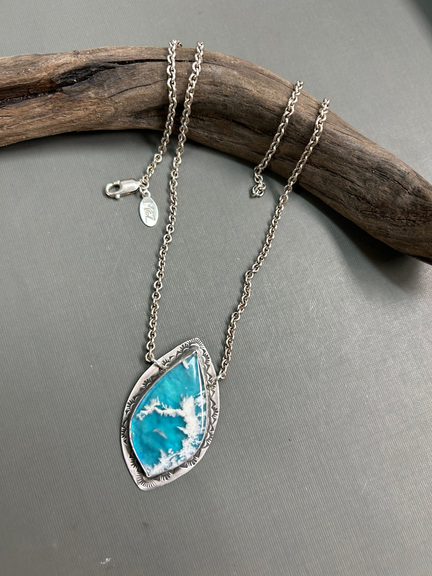 Plume Agate blue sky necklace