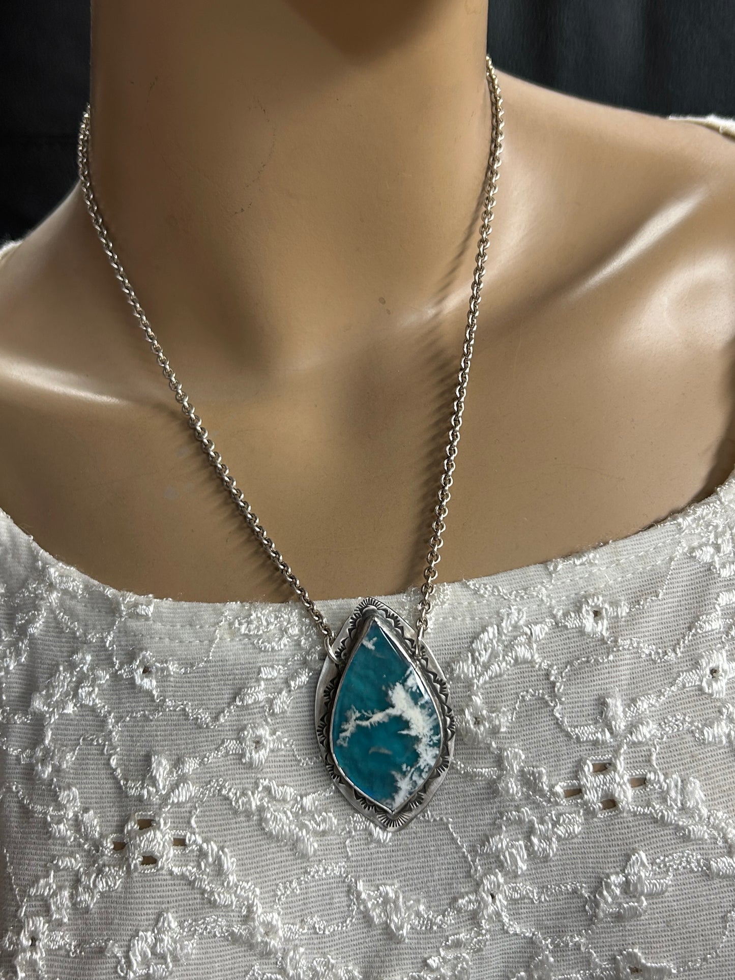 Plume Agate blue sky necklace