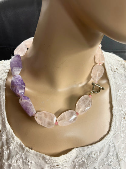 Amethyst and Rose Quartz Statement Necklace