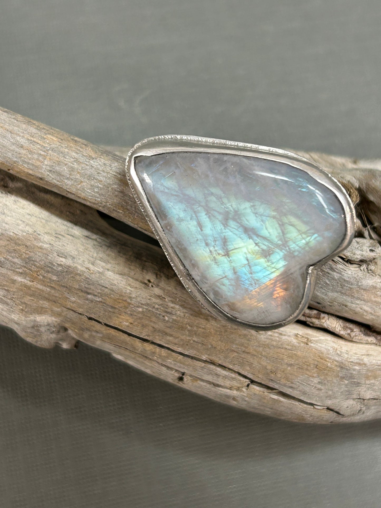 Rainbow moonstone heart ring-statement ring