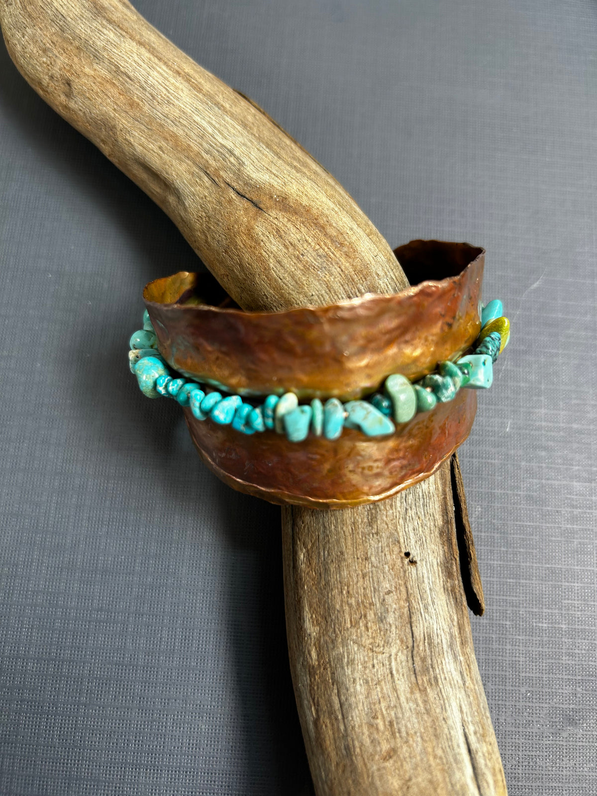 Copper leaf cuff and gemstones